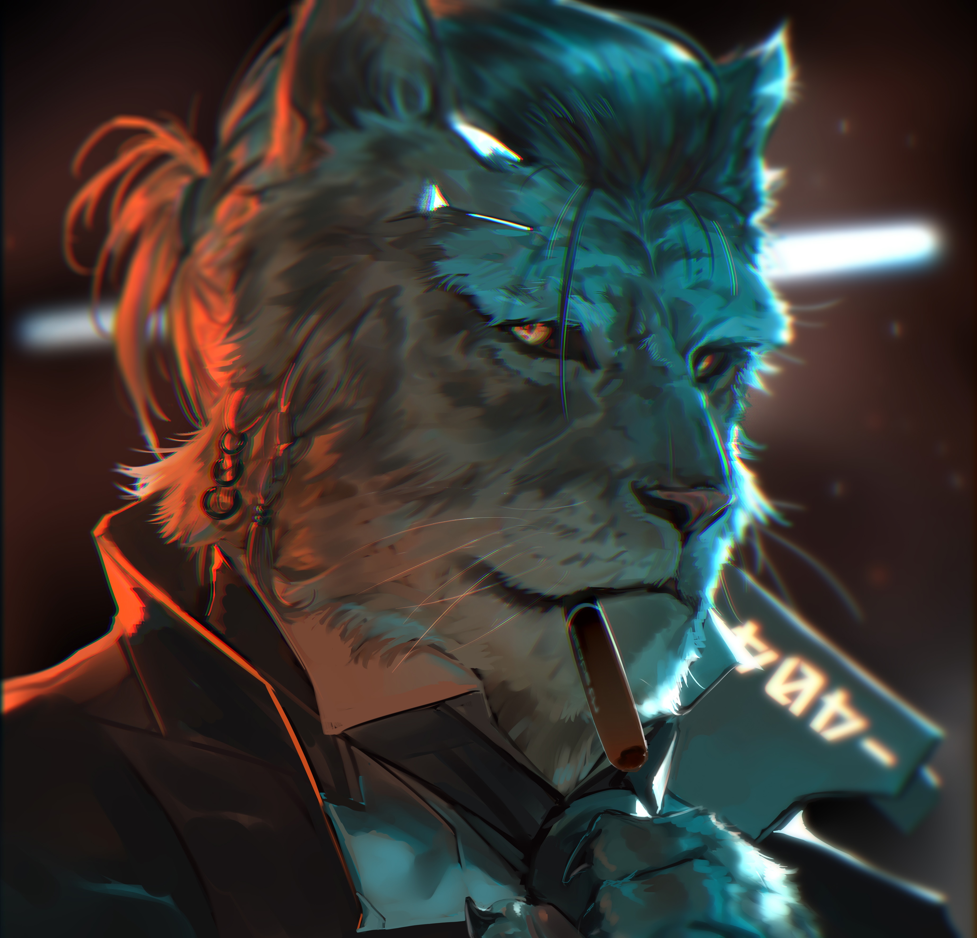 Anthro lion with cigar and "404" sign HD Wallpaper