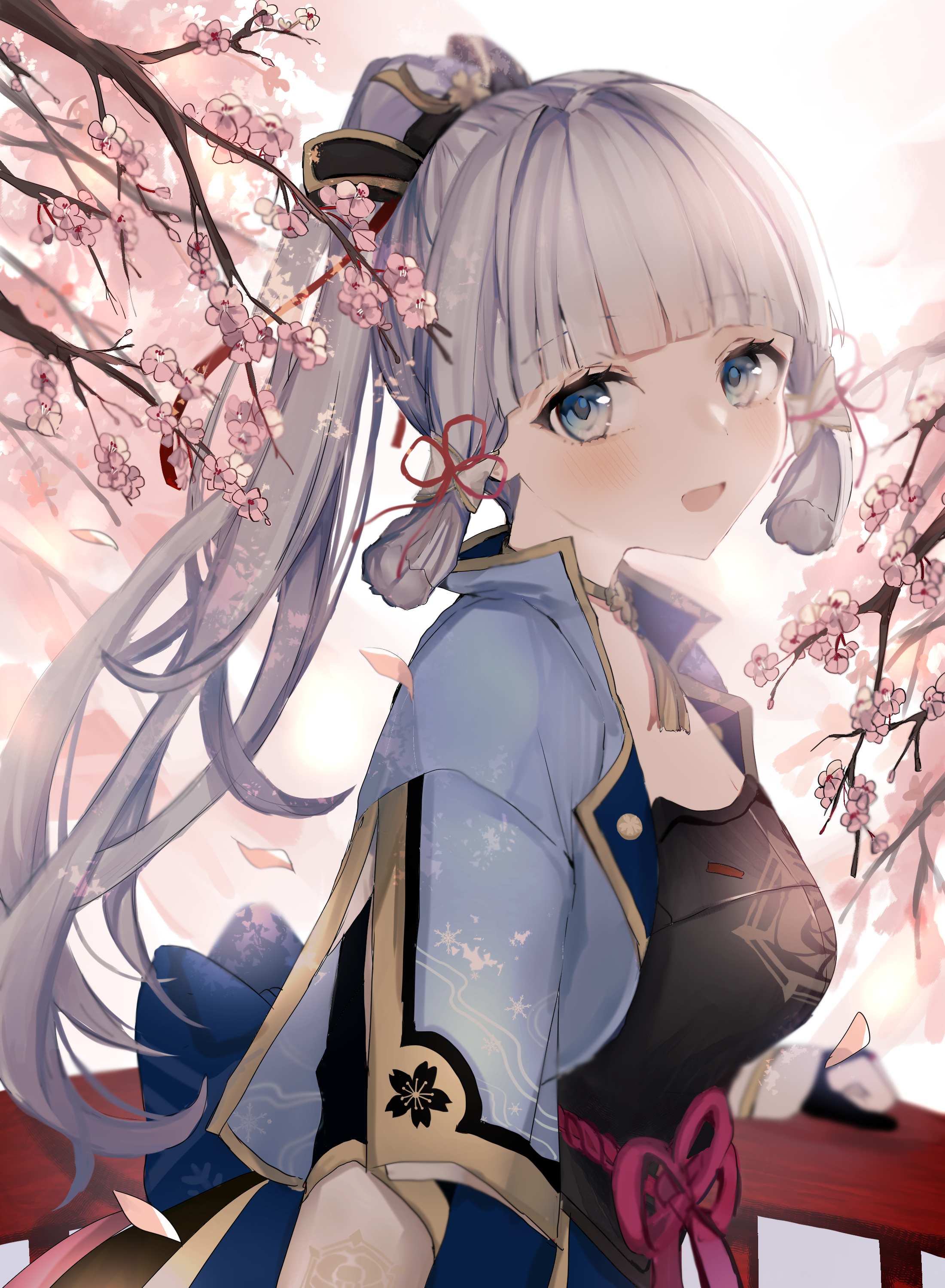 Kamisato Ayaka from Genshin Impact with cherry blossoms HD Phone Wallpaper