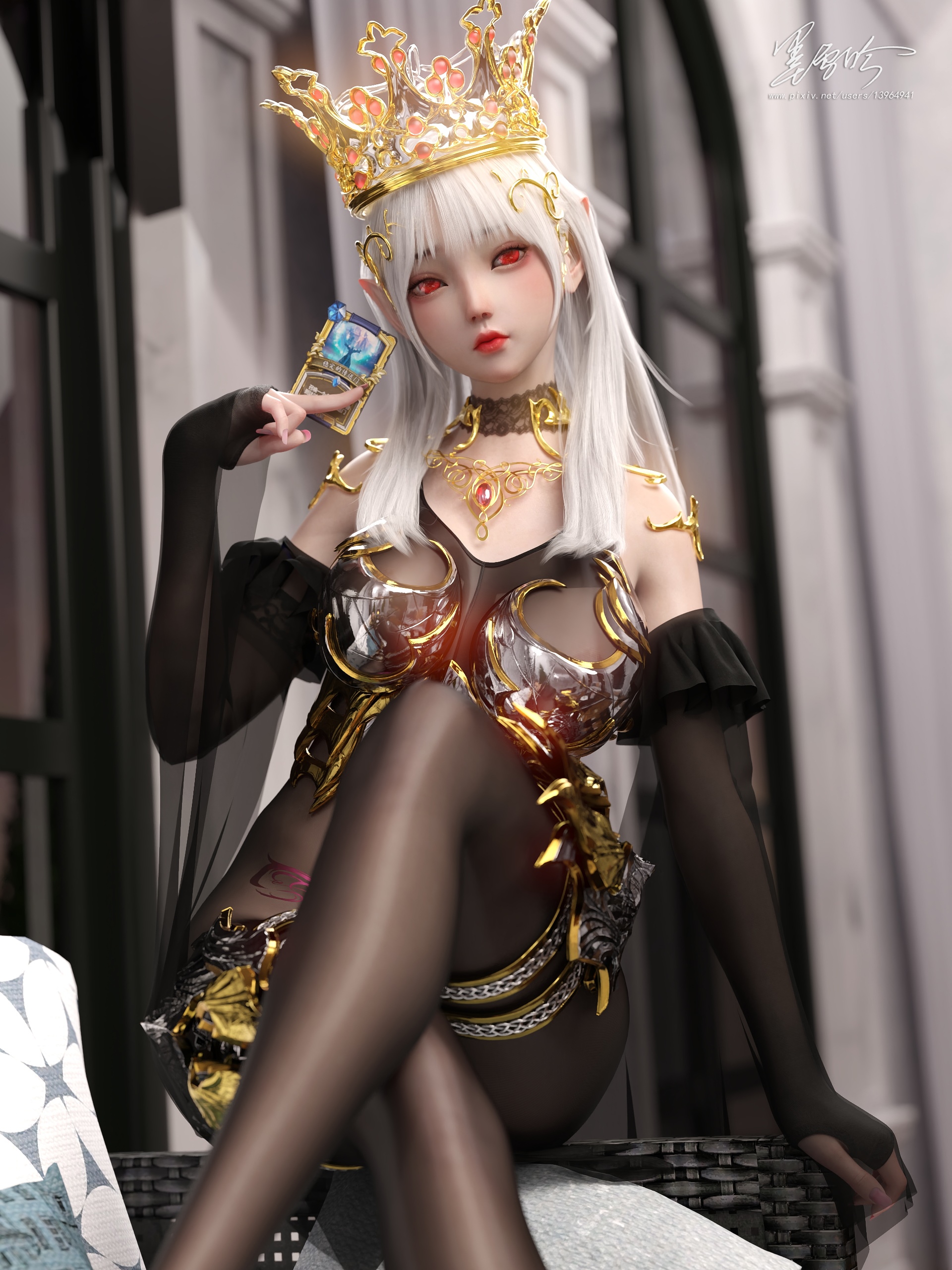 Fantasy girl with crown and playing card HD Phone Wallpaper