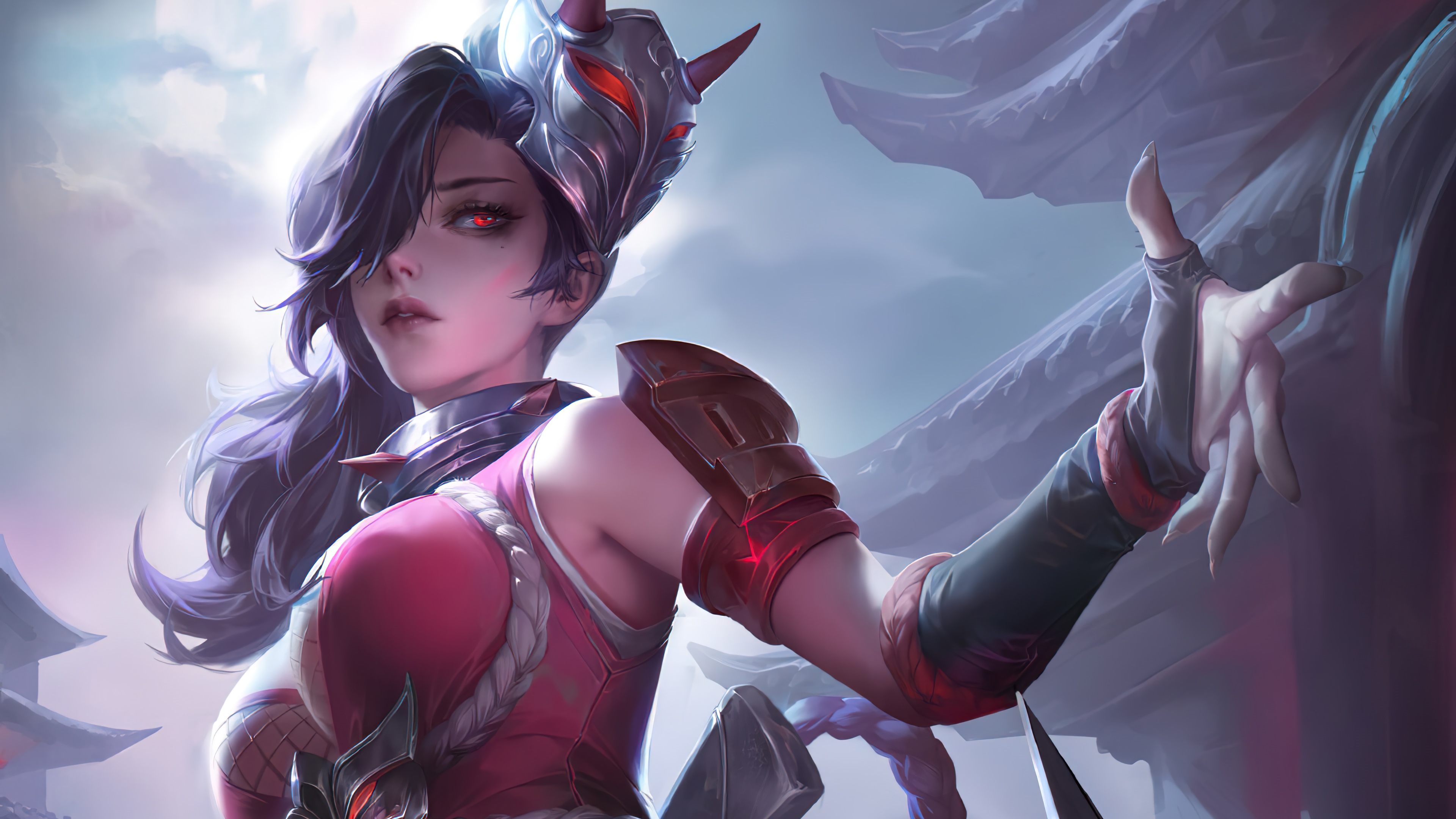 Fantasy warrior girl with red eyes and mask HD Wallpaper