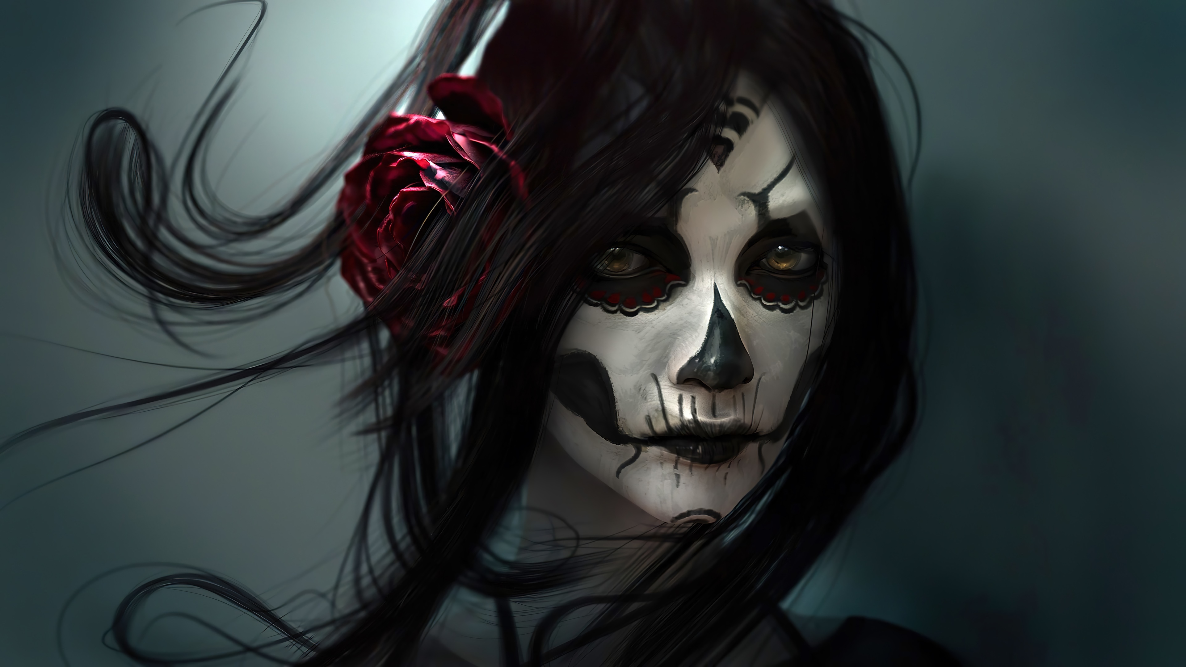 4K Day of the Dead Fantasy Girl Makeup HD Wallpaper