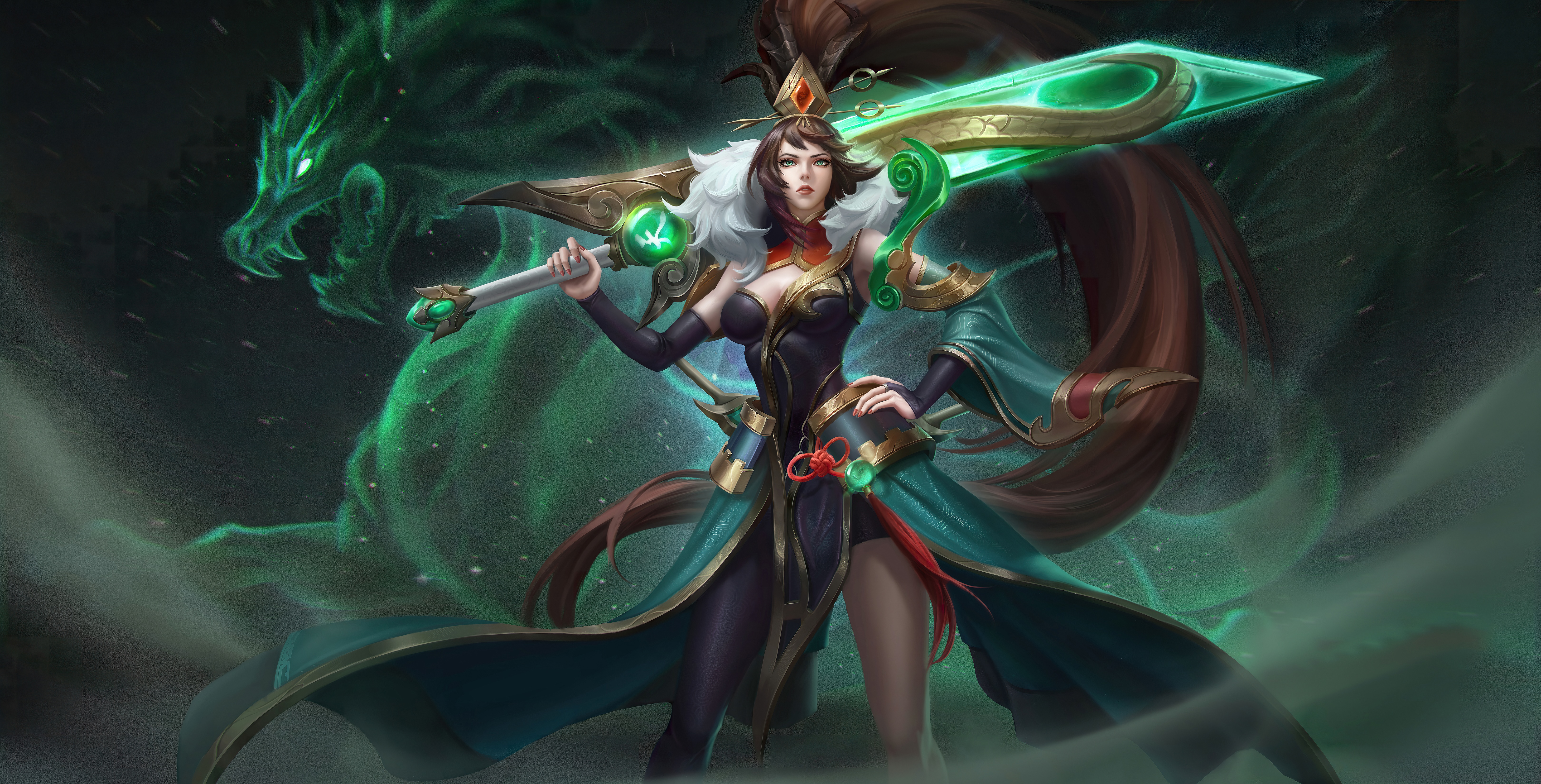 4K Honor of Kings: Woman with Sword and Dragon HD Wallpaper