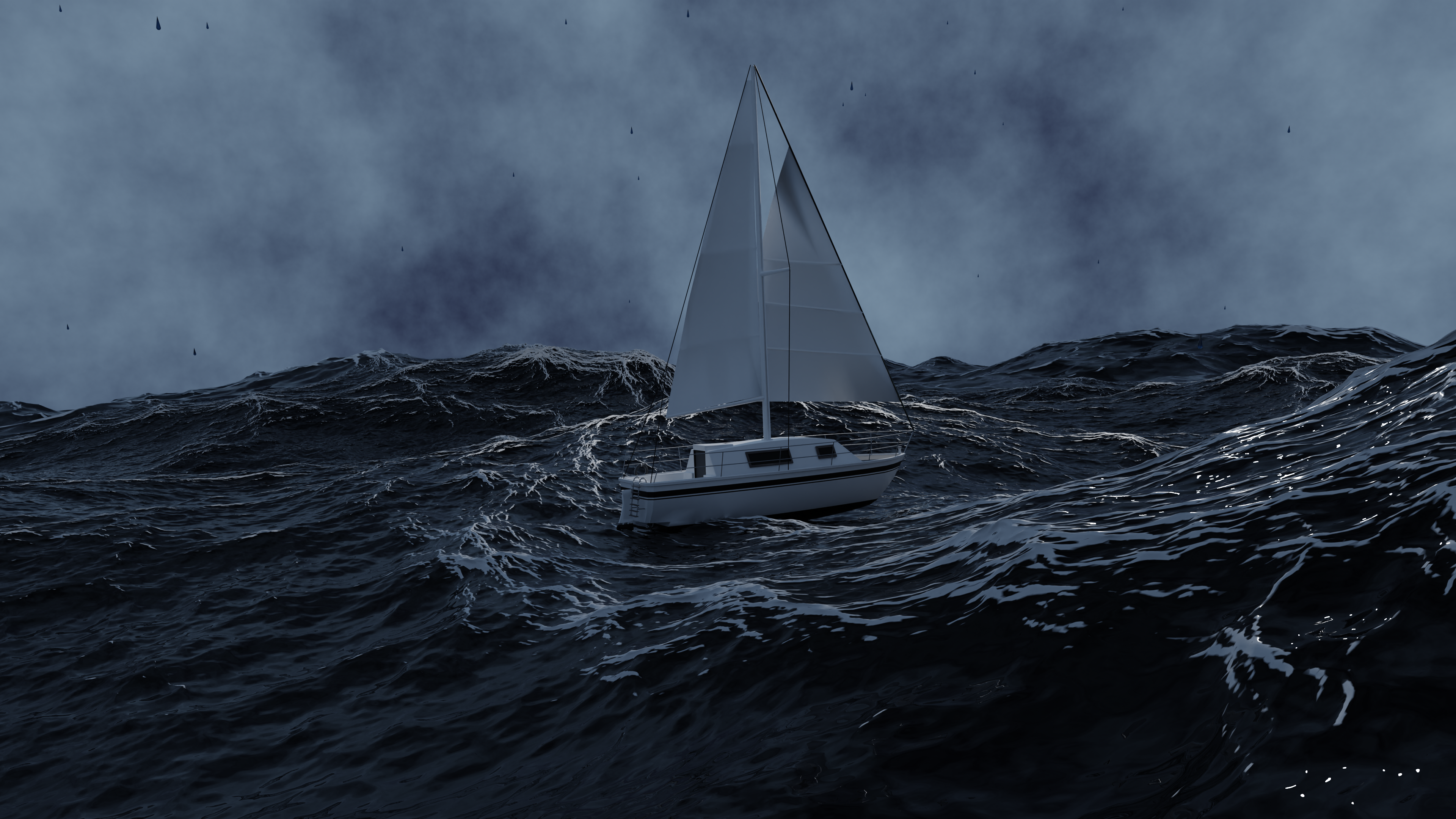 Sailboat in a stormy sea with dark clouds HD Wallpaper