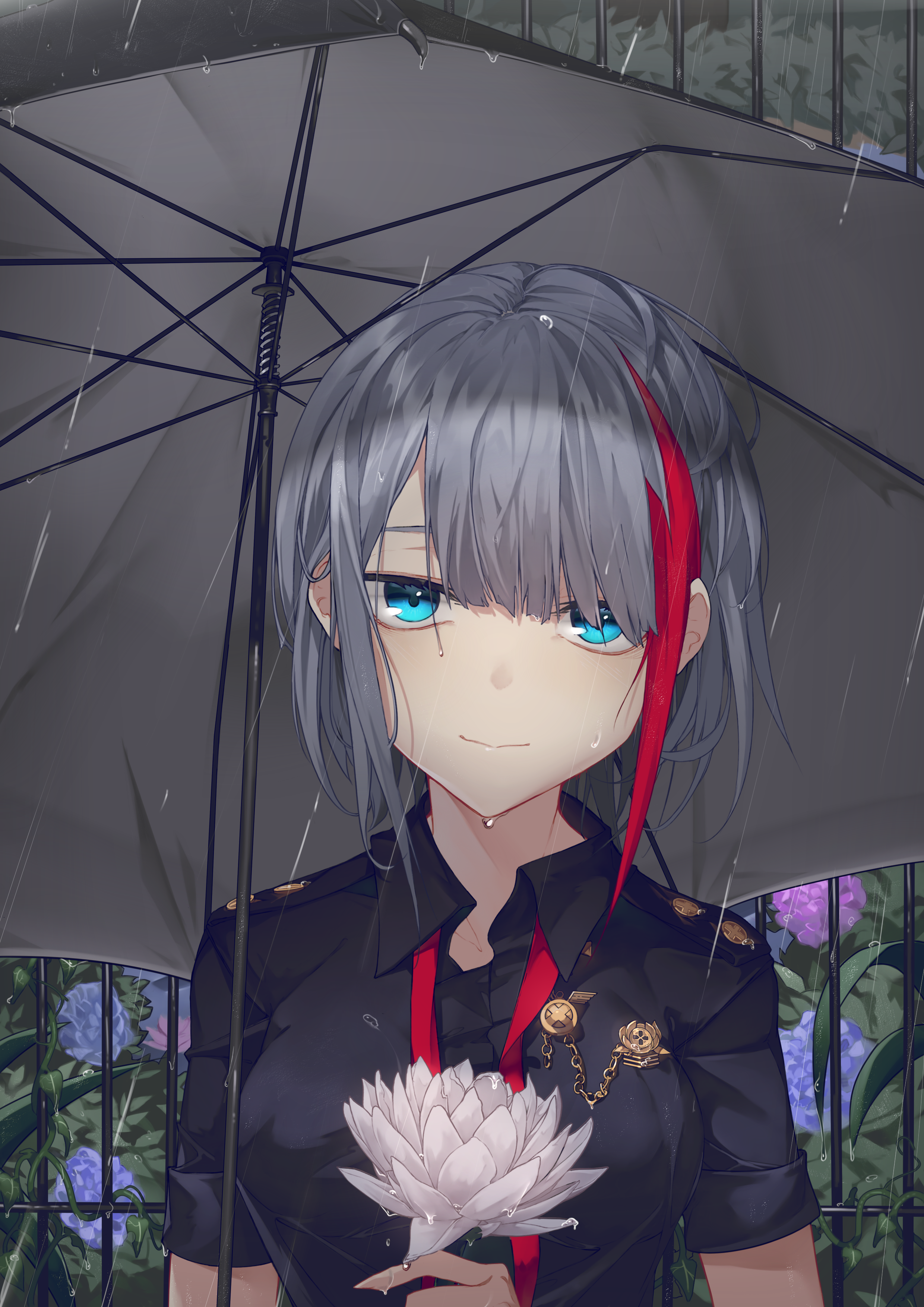 Azur Lane Admiral Graf Spee in the rain with a flower HD Phone Wallpaper