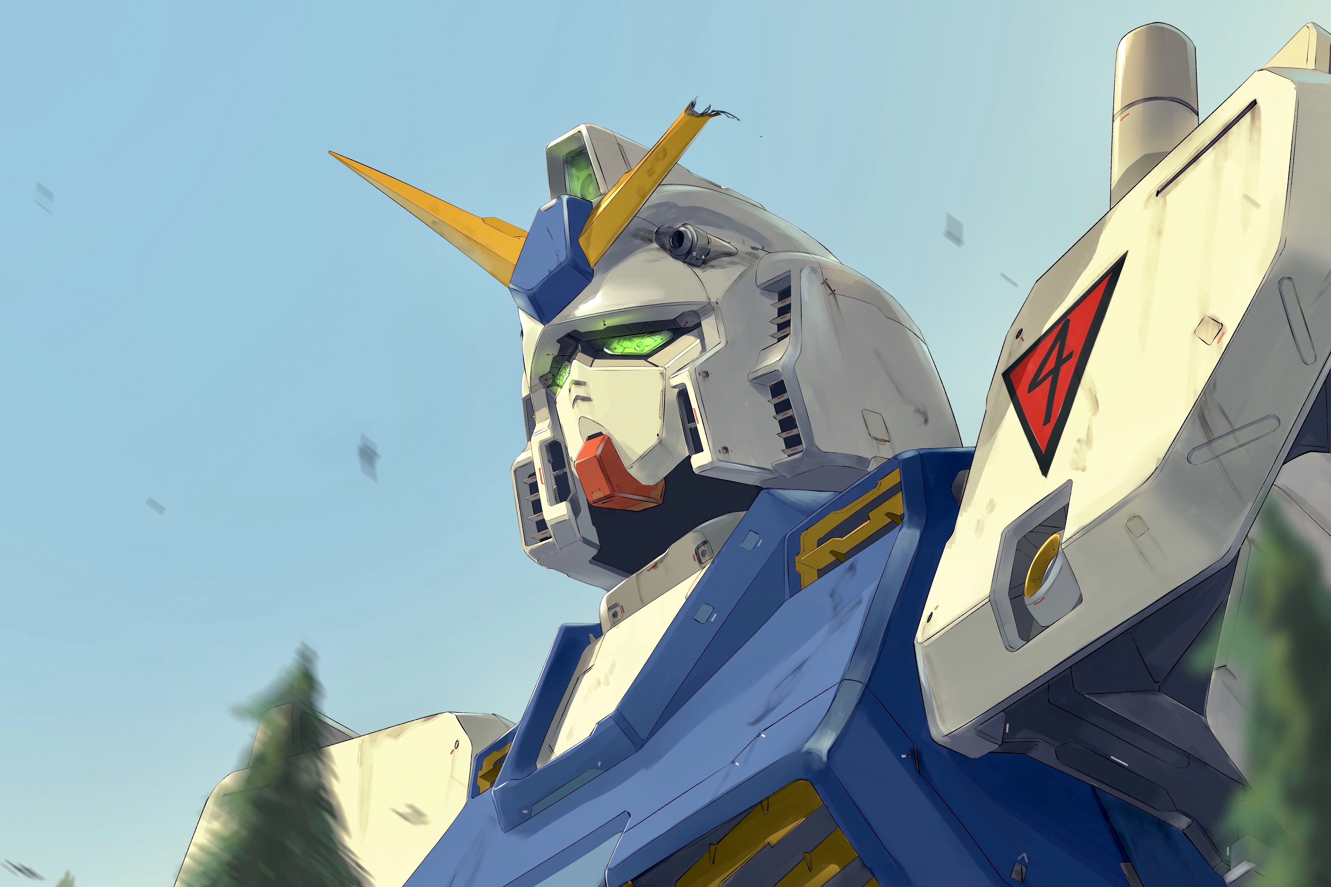 Gundam robot in front of a blue sky HD Wallpaper