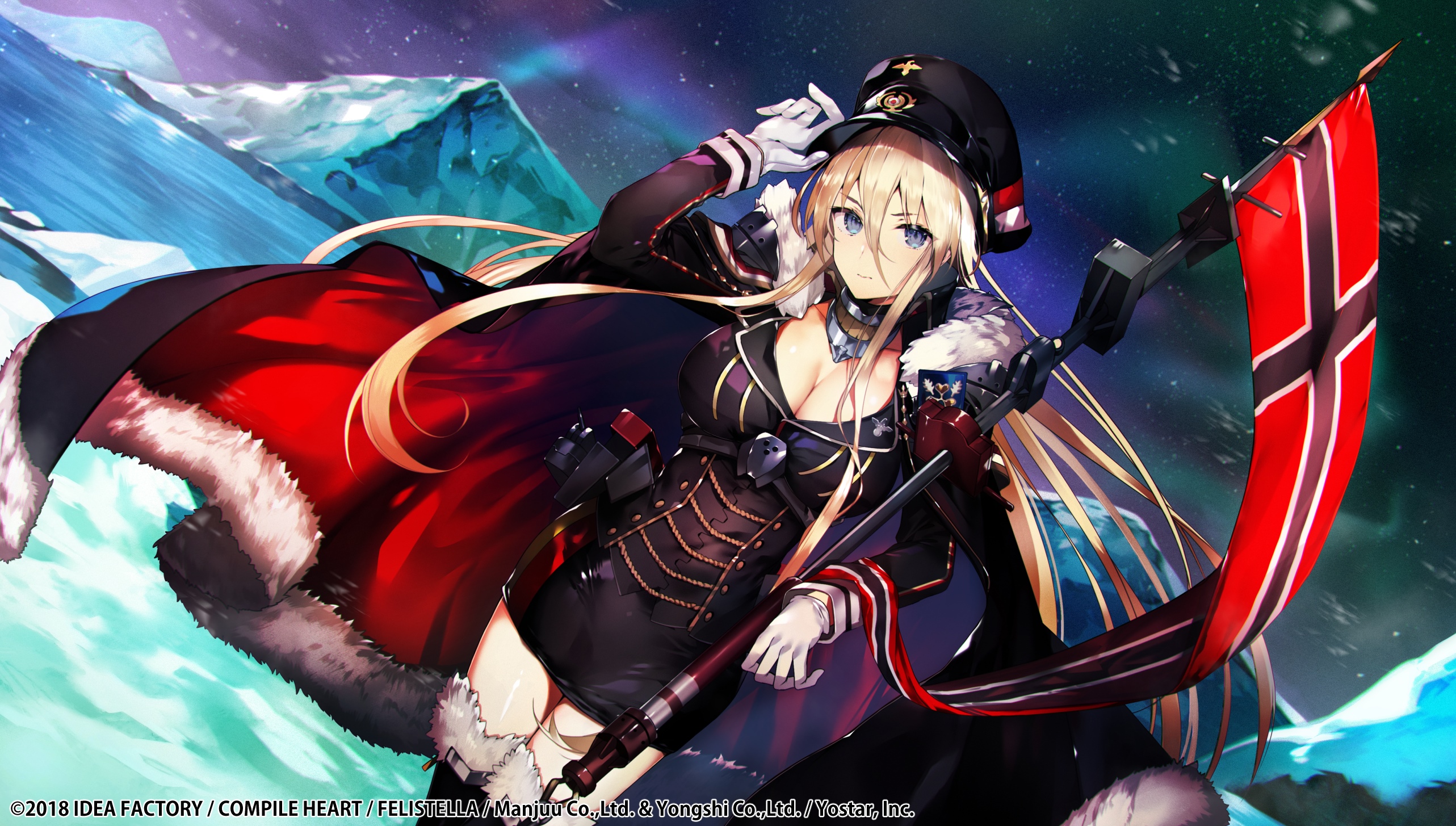 Bismarck in a stylized military uniform holding a German flag HD Wallpaper