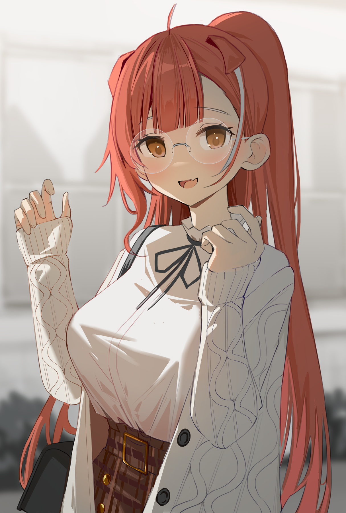 Anime girl with red hair and glasses HD Phone Wallpaper
