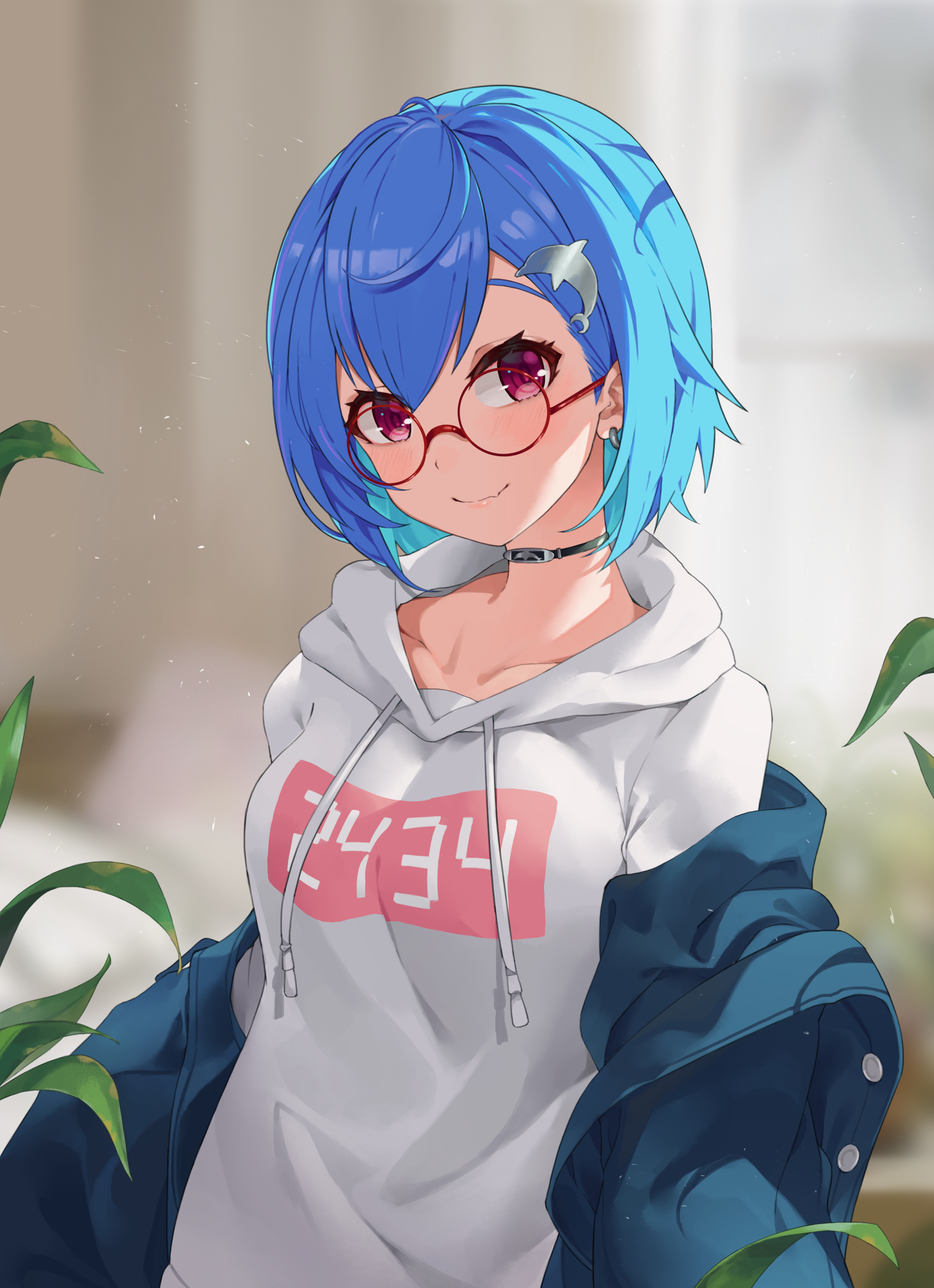Anime girl with blue hair and glasses HD Phone Wallpaper