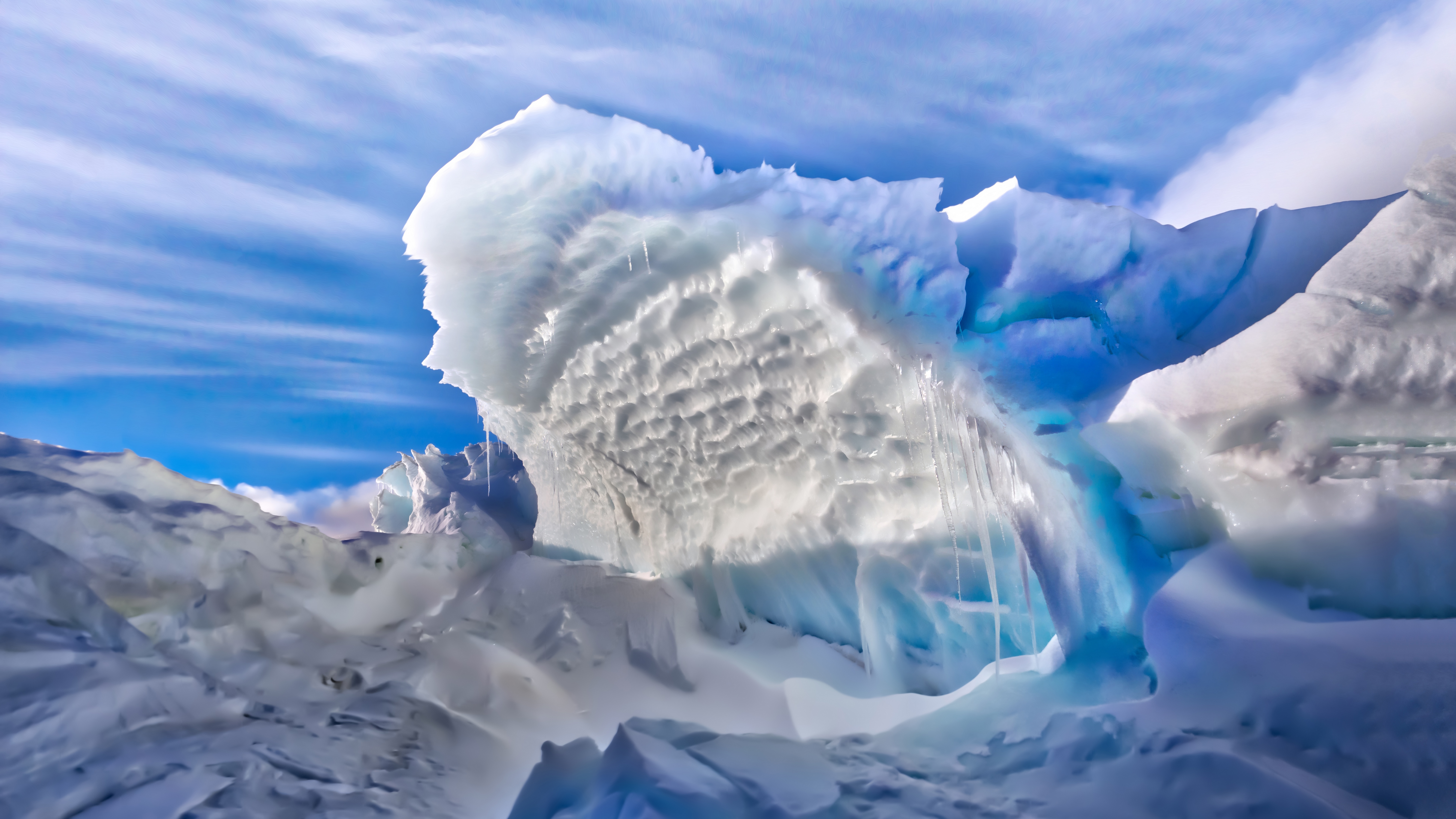 4K Antarctica Ice Formations Under Blue Sky HD Wallpaper