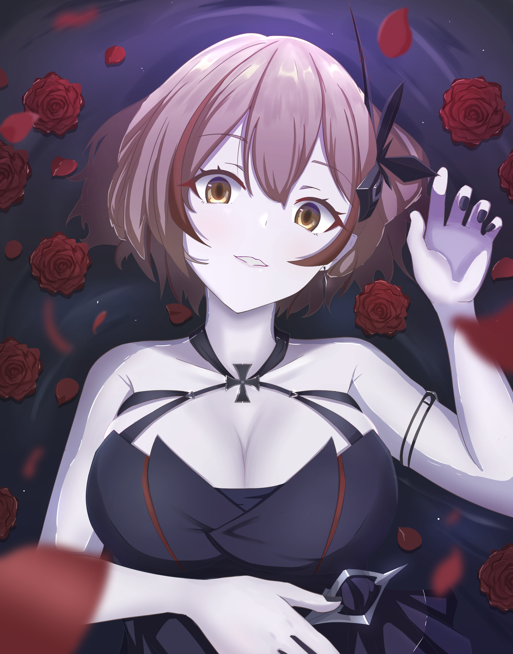 Azur Lane Roon lying down with roses HD Phone Wallpaper