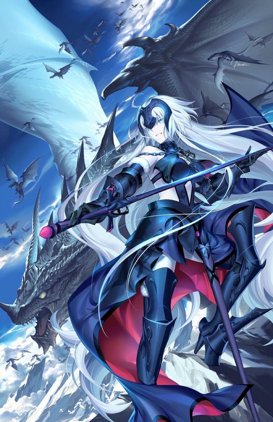 Jeanne d'Arc (Avenger) with Dragons HD Phone Wallpaper