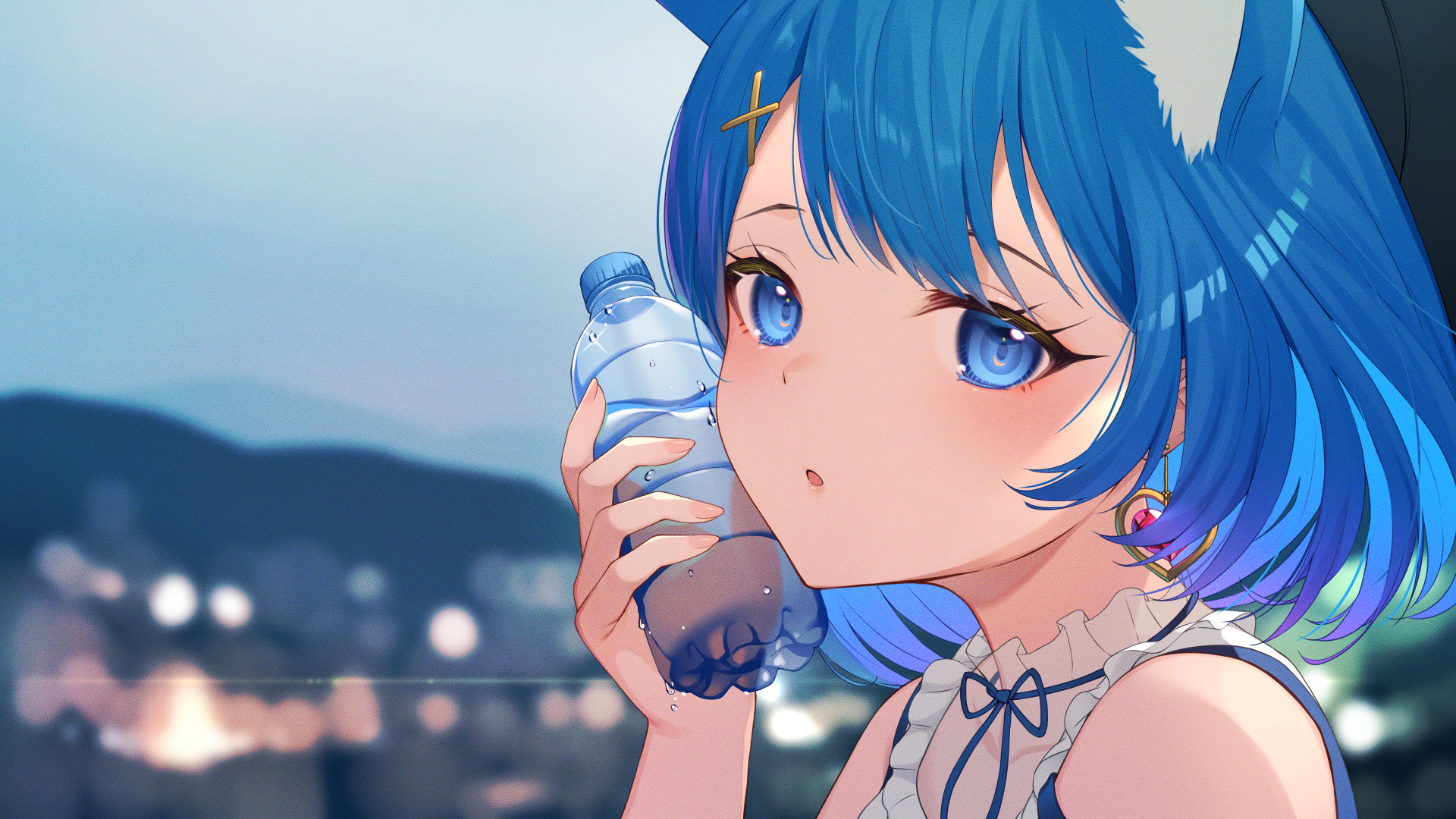 Cat girl holding a water bottle HD Wallpaper