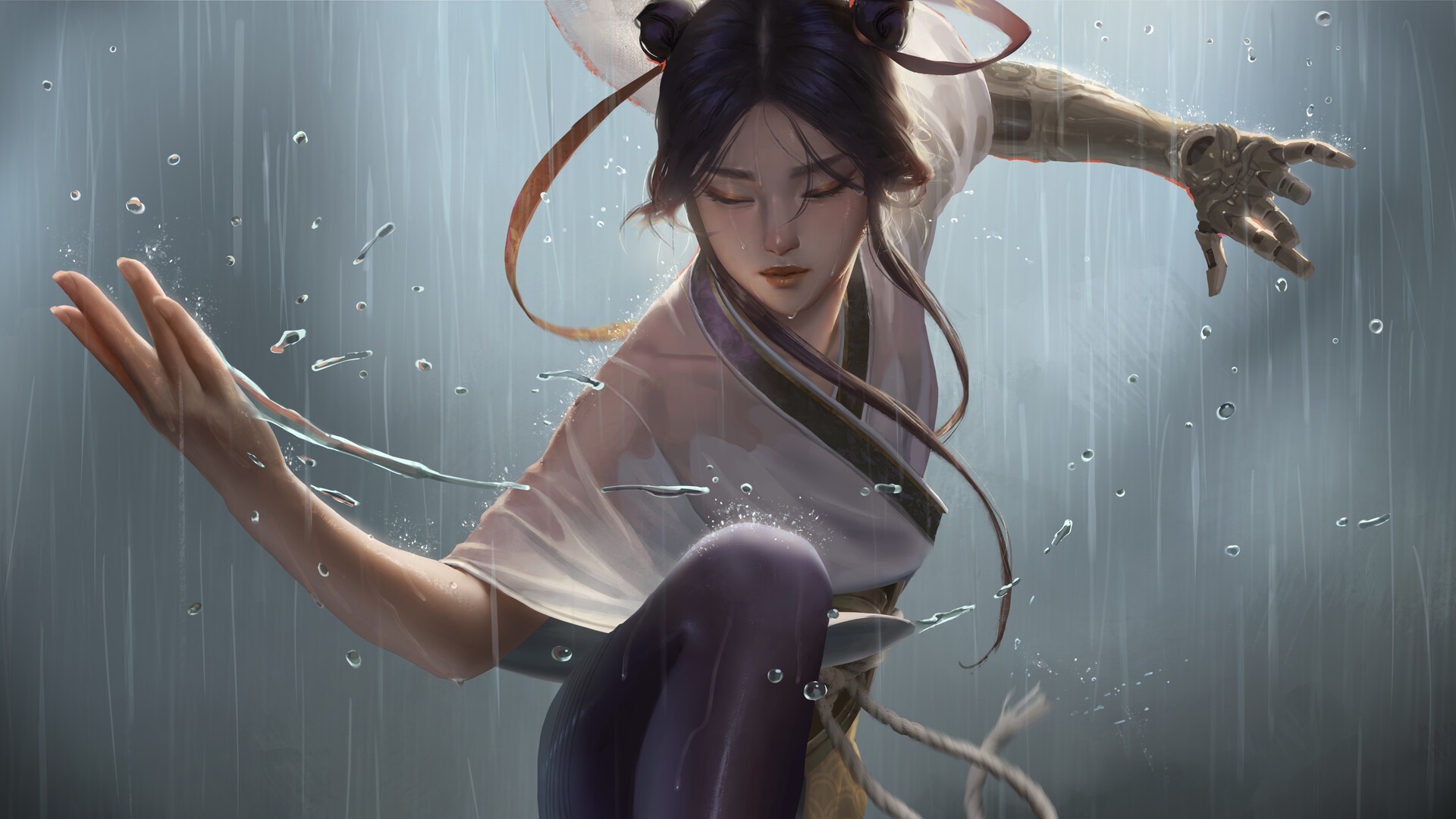 Fantasy warrior woman in the rain HD Wallpaper