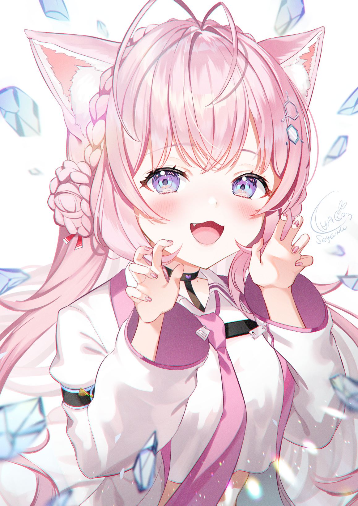 Cat girl with pink hair and blue eyes HD Phone Wallpaper