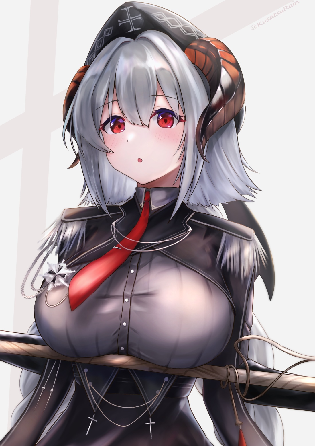 Nürnberg from Azur Lane with horns and silver hair HD Phone Wallpaper