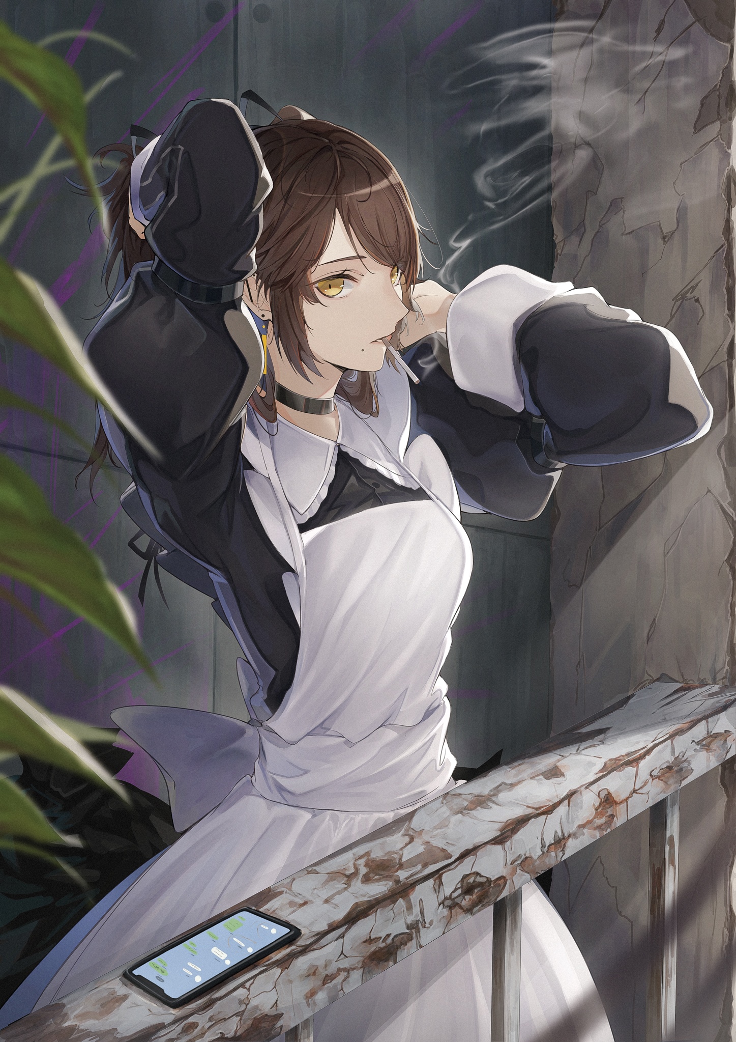 Maid smoking on a balcony HD Phone Wallpaper