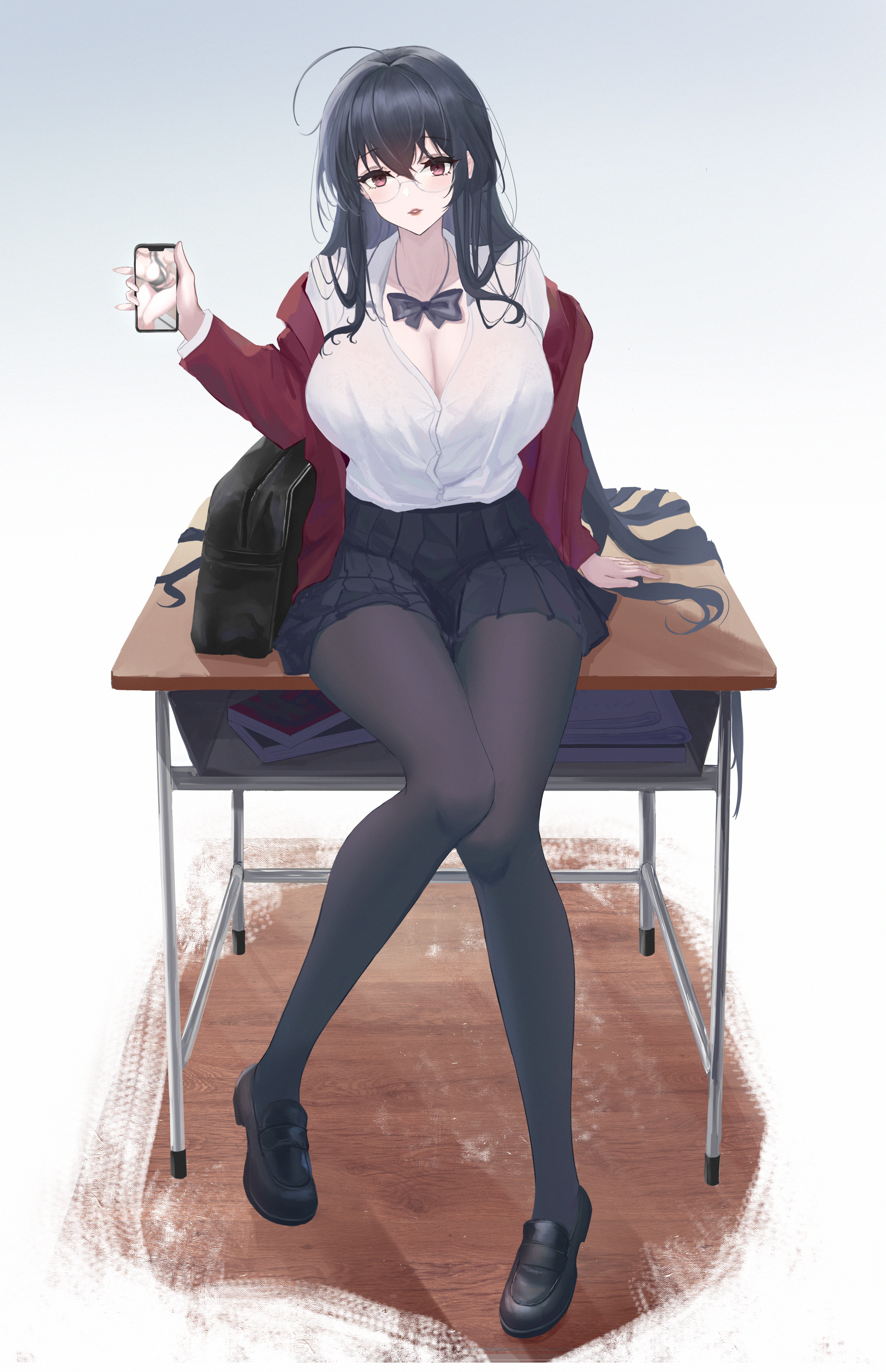 Azur Lane fan art of Taihou sitting on a desk HD Phone Wallpaper
