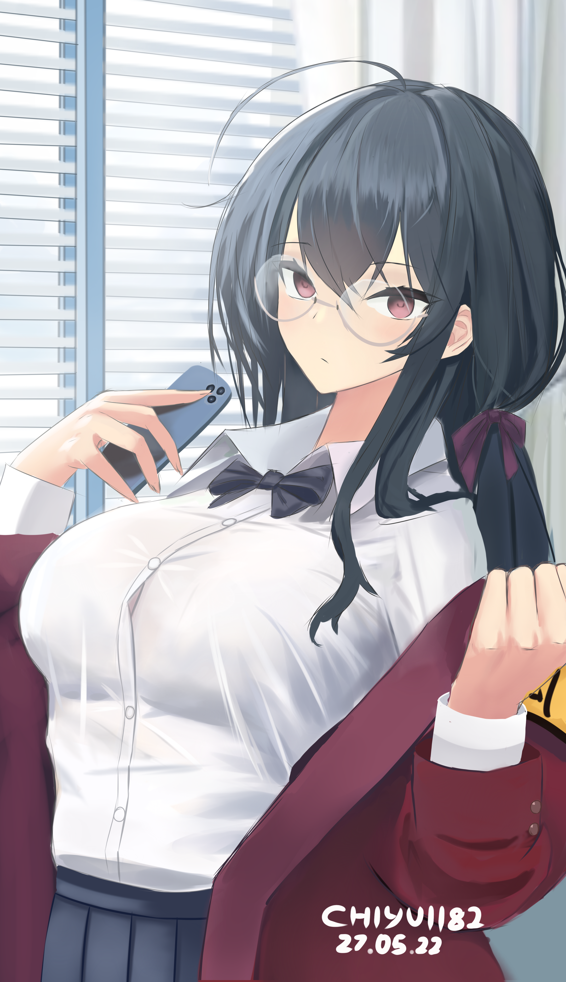 Azur Lane's Taihou wearing glasses and holding a phone HD Phone Wallpaper