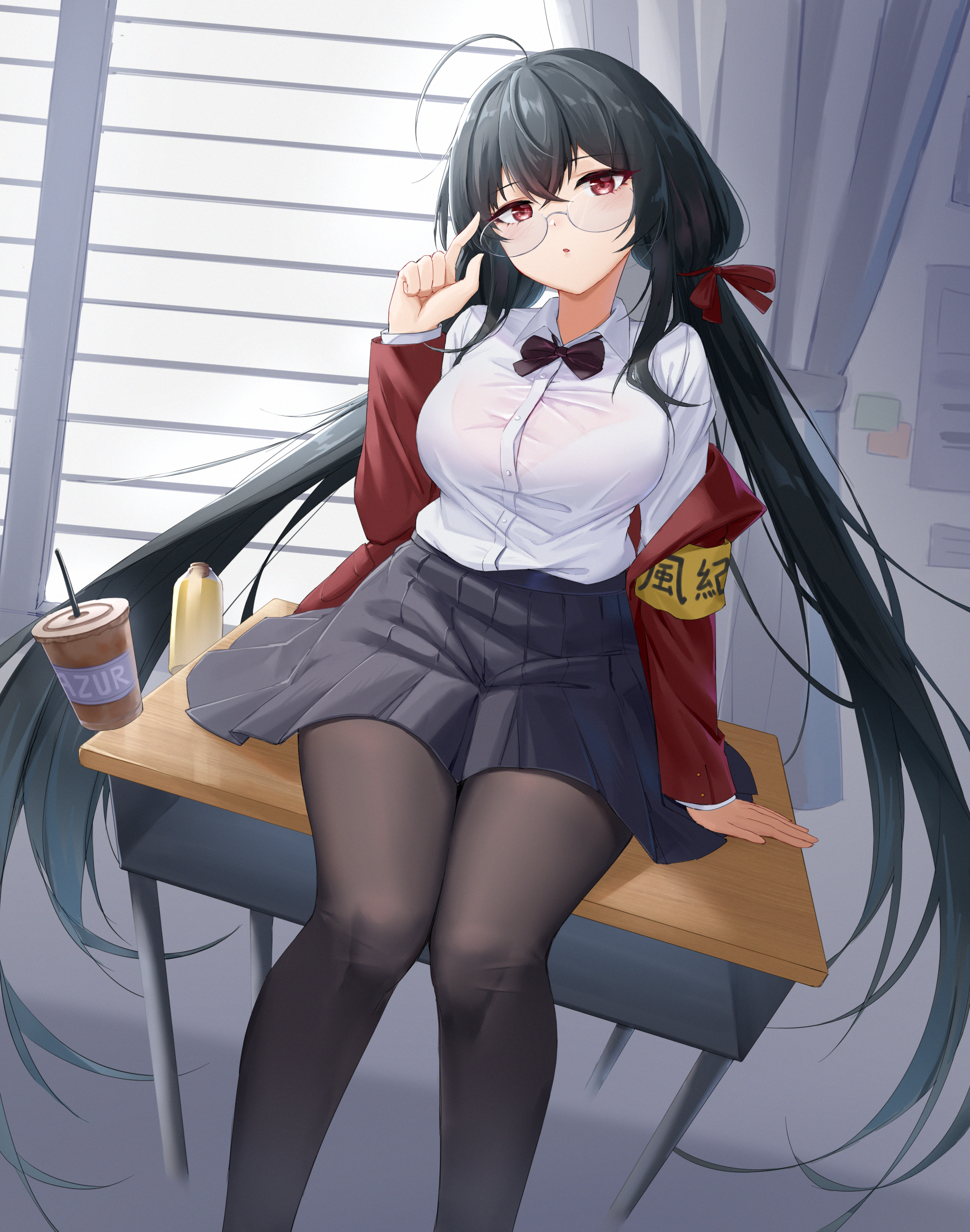 Taihou from Azur Lane wearing glasses and school uniform HD Phone Wallpaper