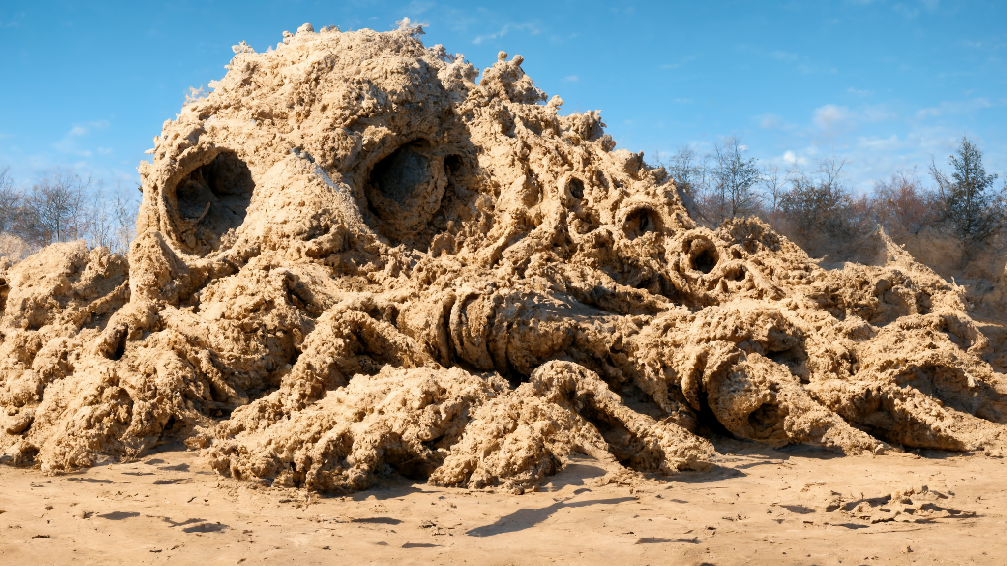 Sculpture of a skull in a desert landscape HD Wallpaper