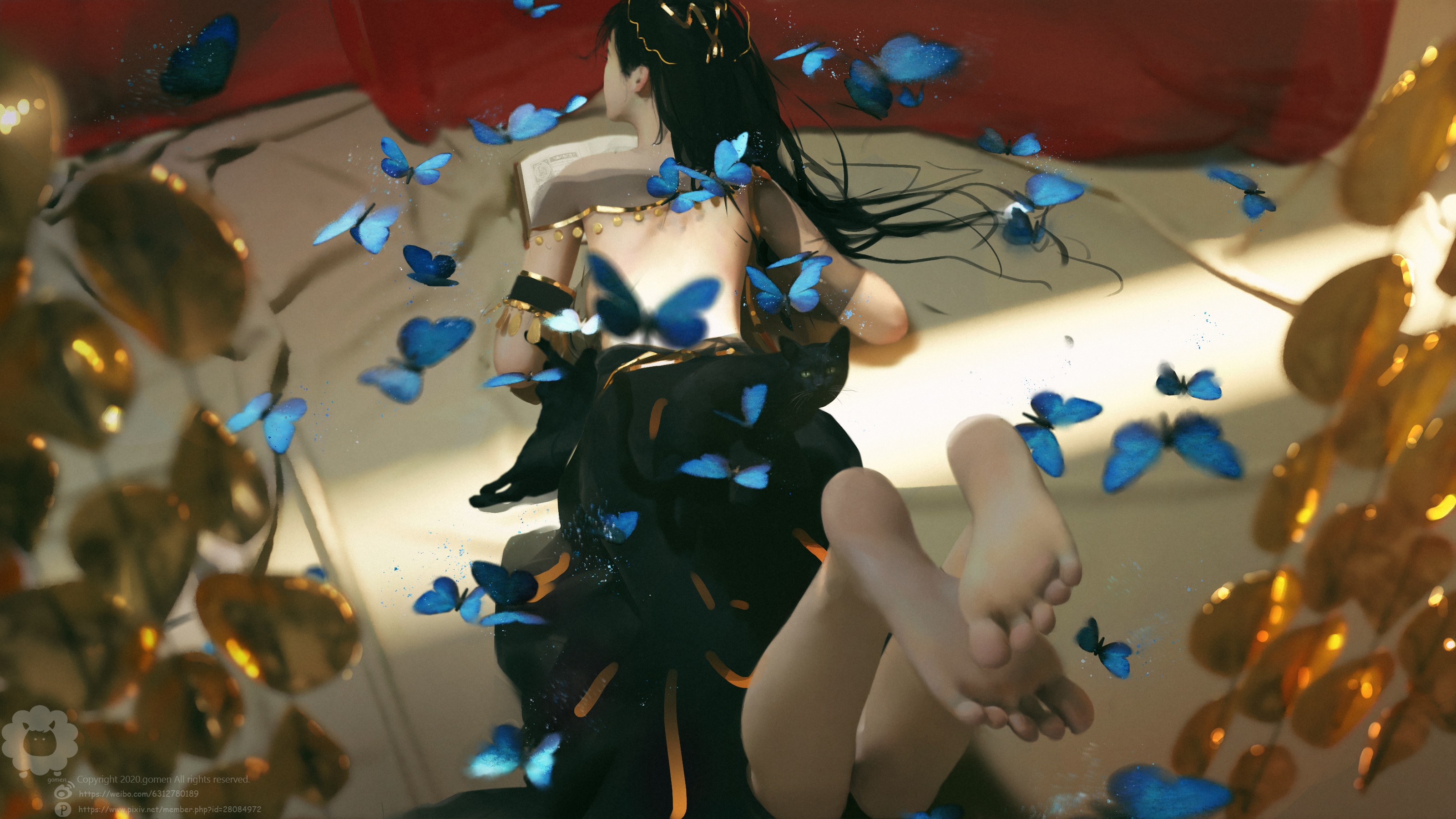Fantasy girl with blue butterflies HD Wallpaper
