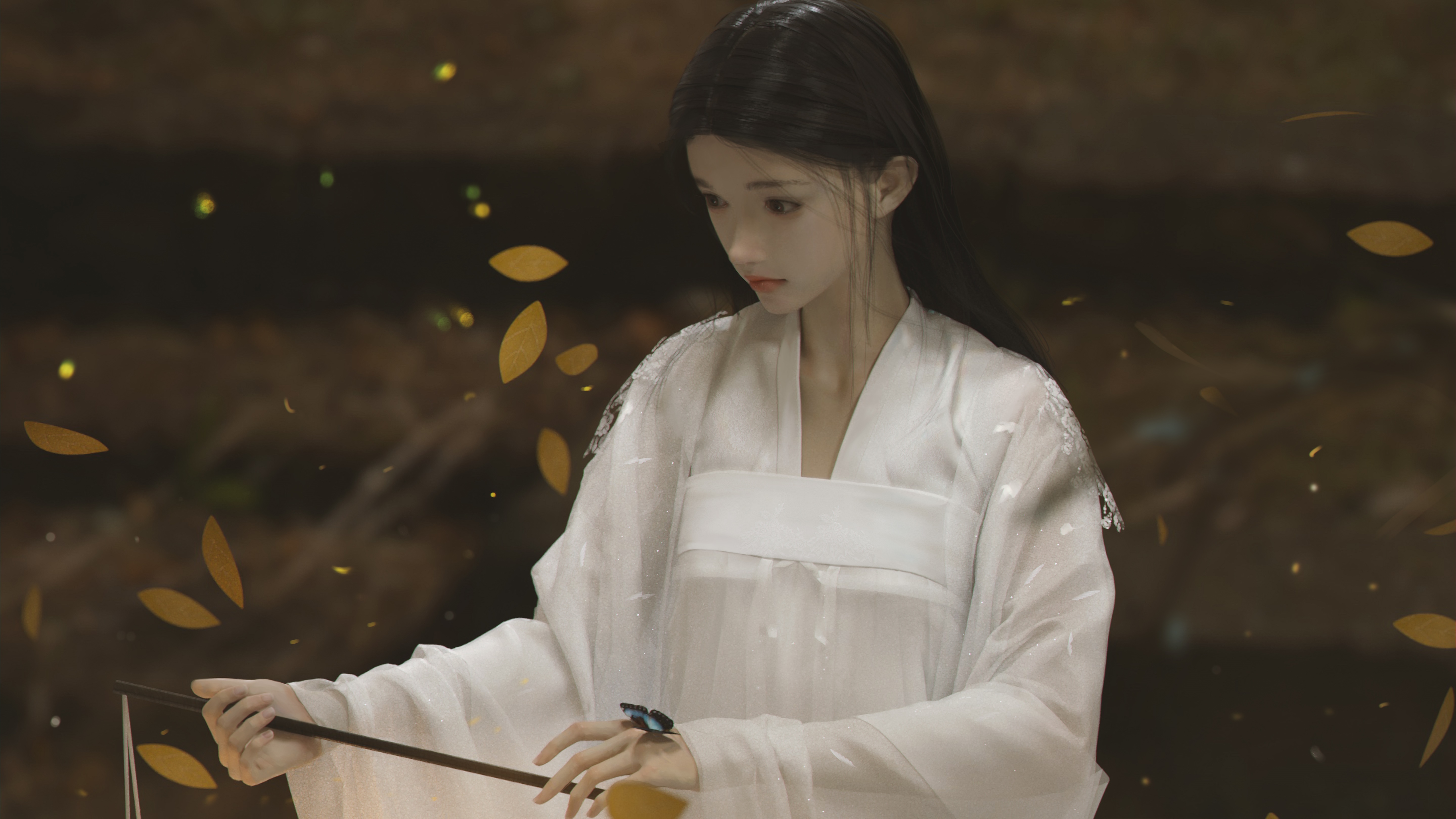 Fantasy girl in white dress with lantern HD Wallpaper