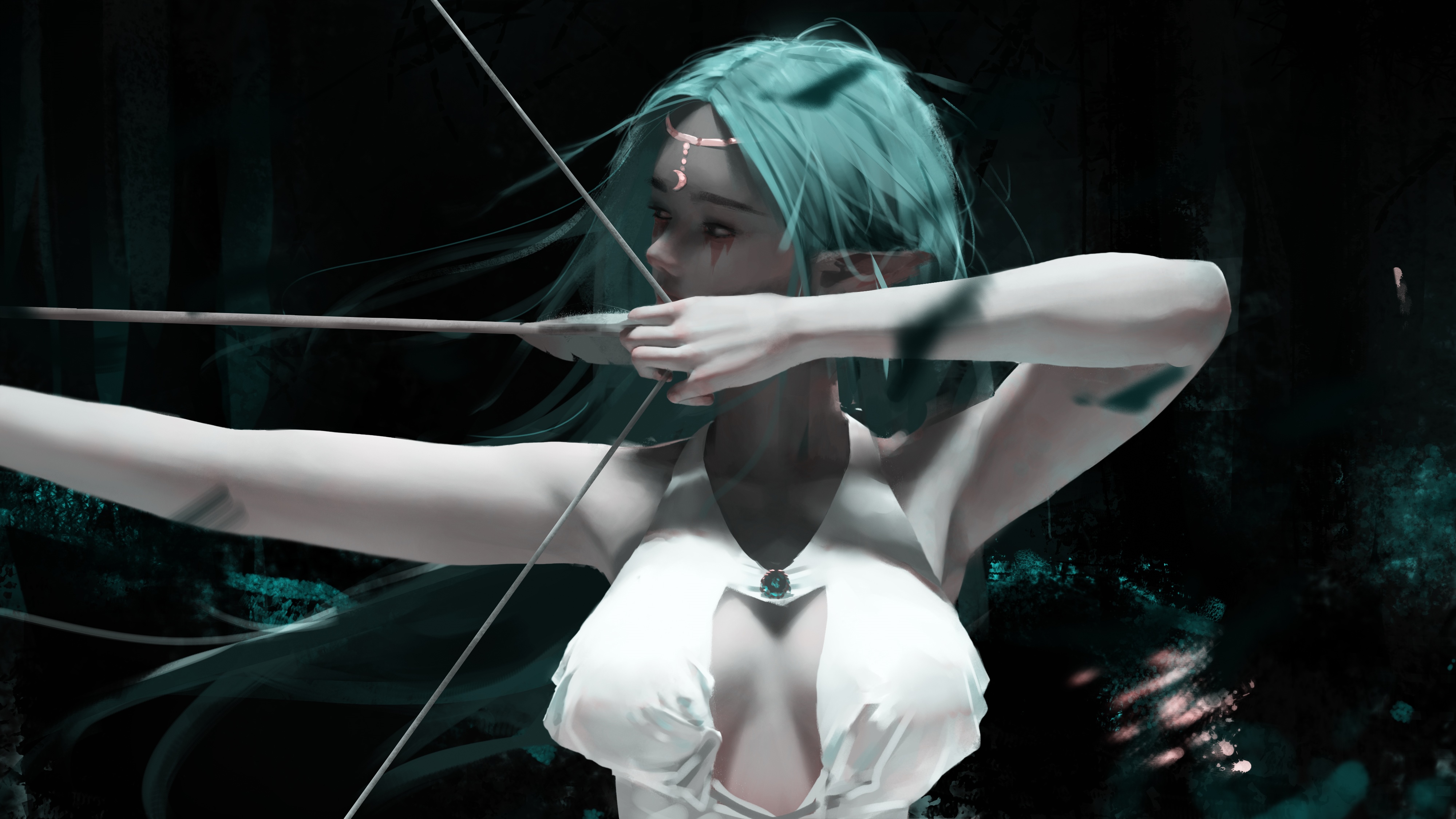 4K Fantasy Girl with Blue Hair and Bow HD Wallpaper