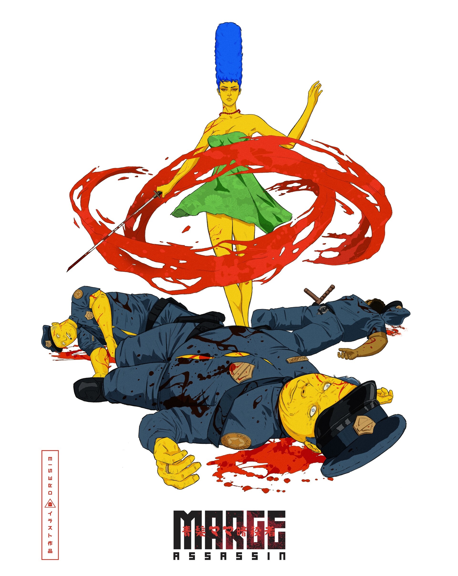 Marge Simpson Assassin with Dead Police Officers HD Phone Wallpaper