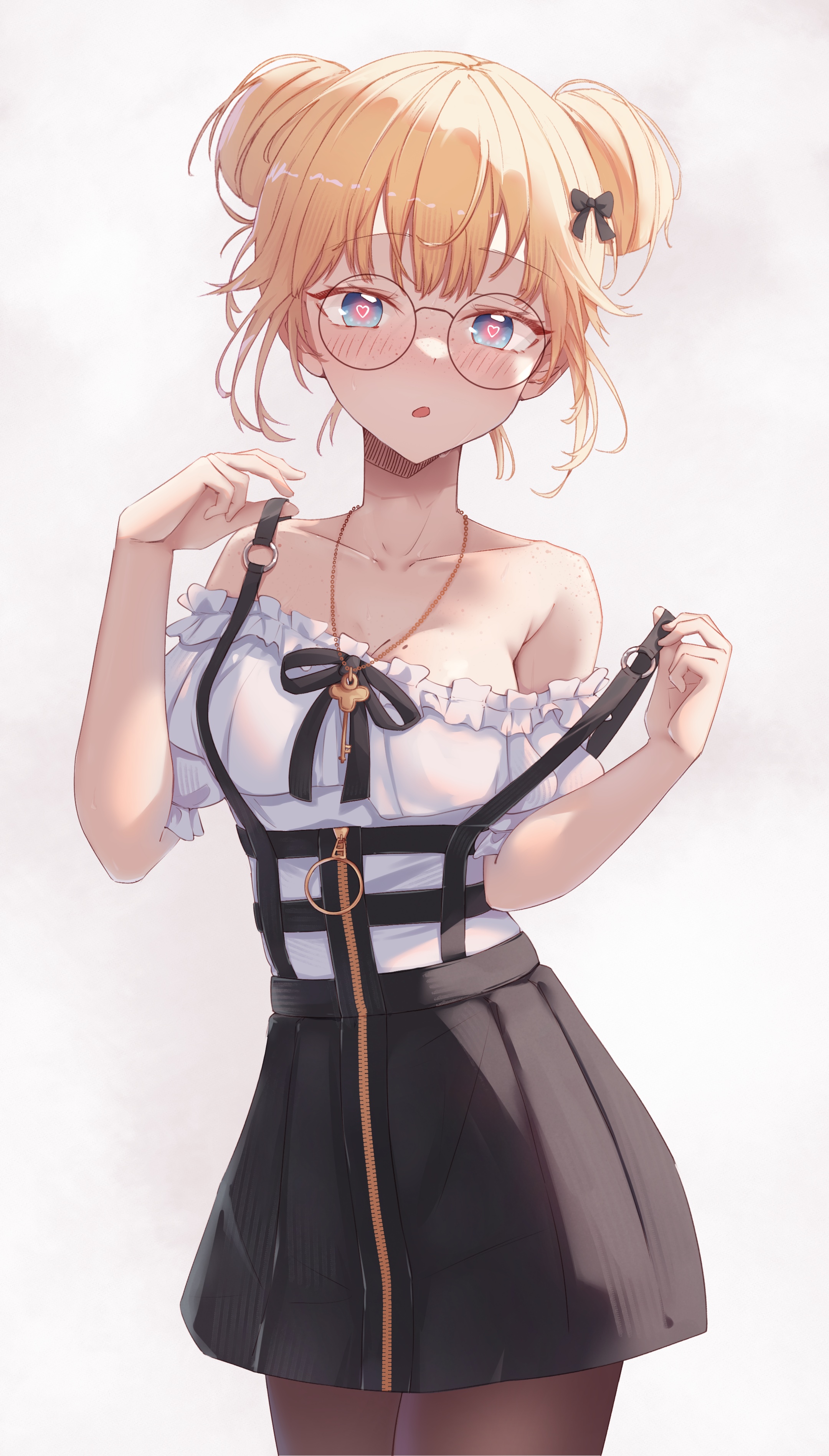 Anime girl with blonde odango hair and glasses HD Phone Wallpaper
