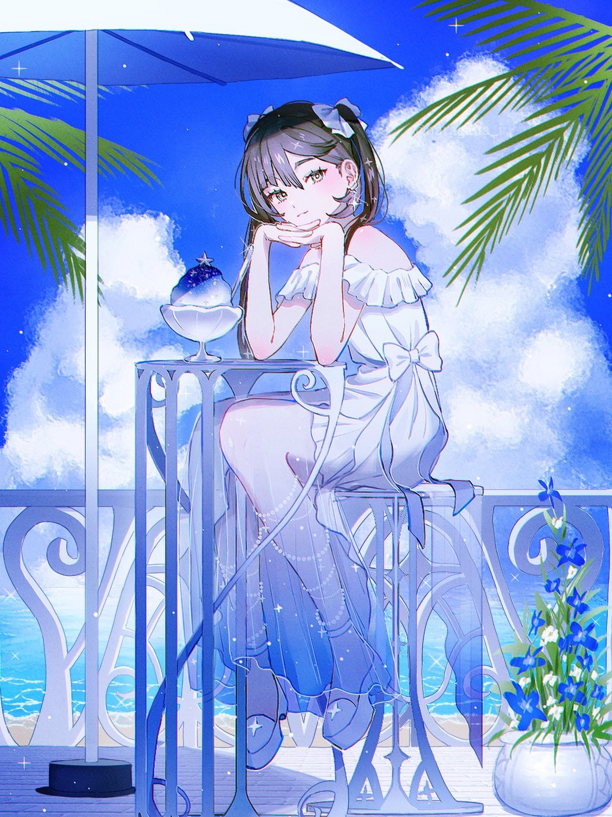 Mona enjoying shaved ice by the sea HD Phone Wallpaper