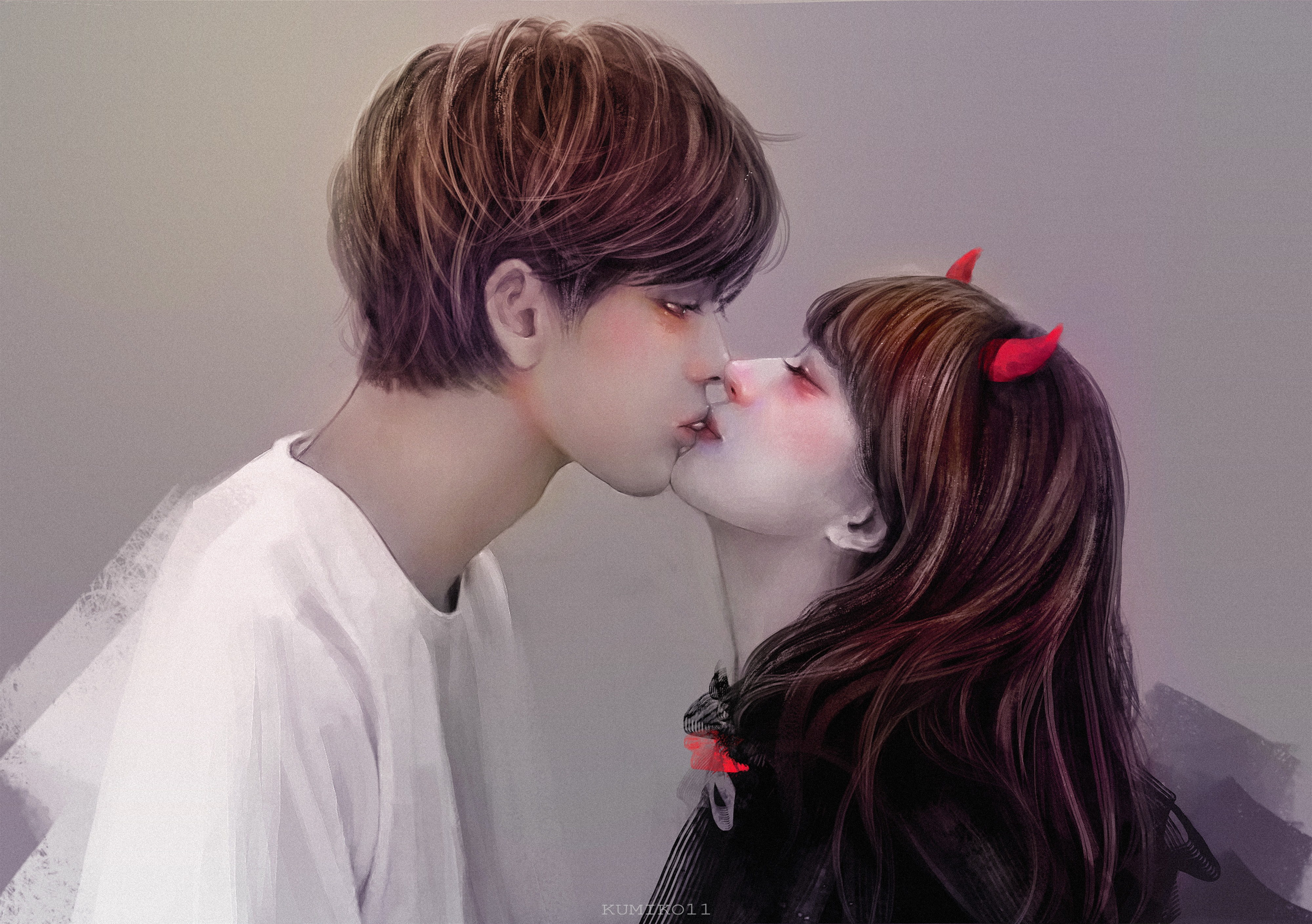 4K painting of a couple kissing HD Wallpaper