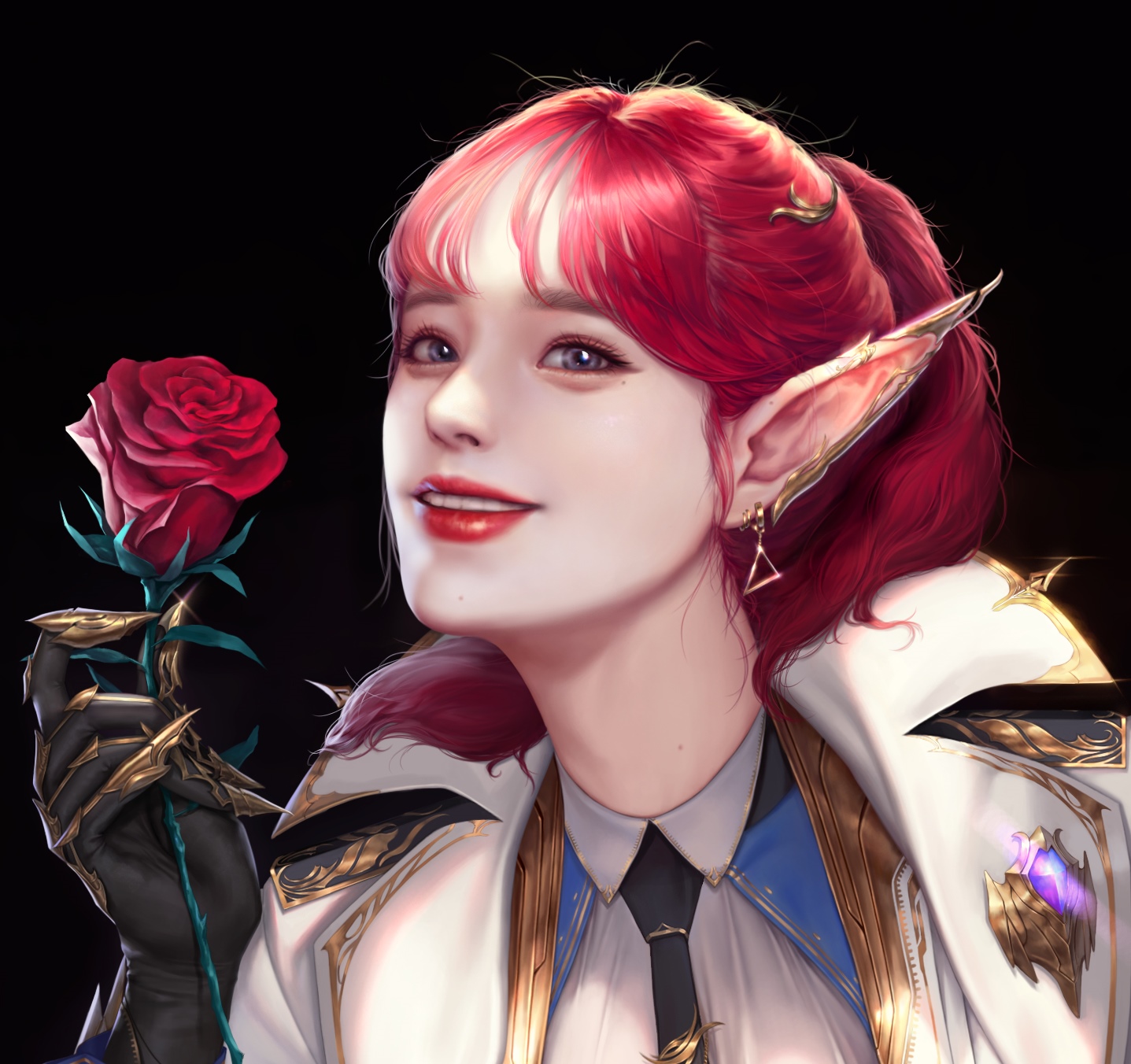 Fantasy girl with red hair holding a rose HD Wallpaper