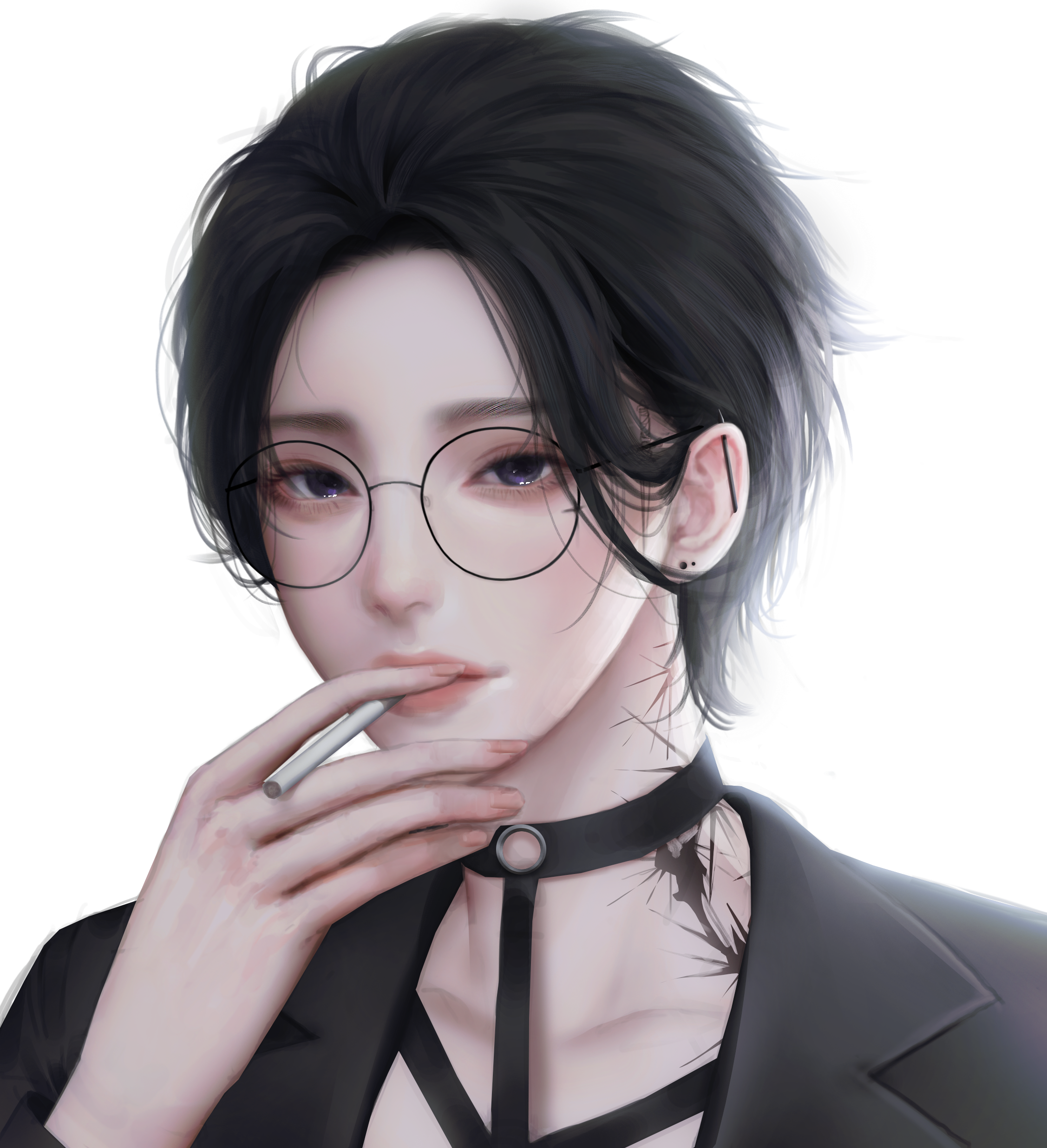 Painting of a person with glasses smoking HD Wallpaper