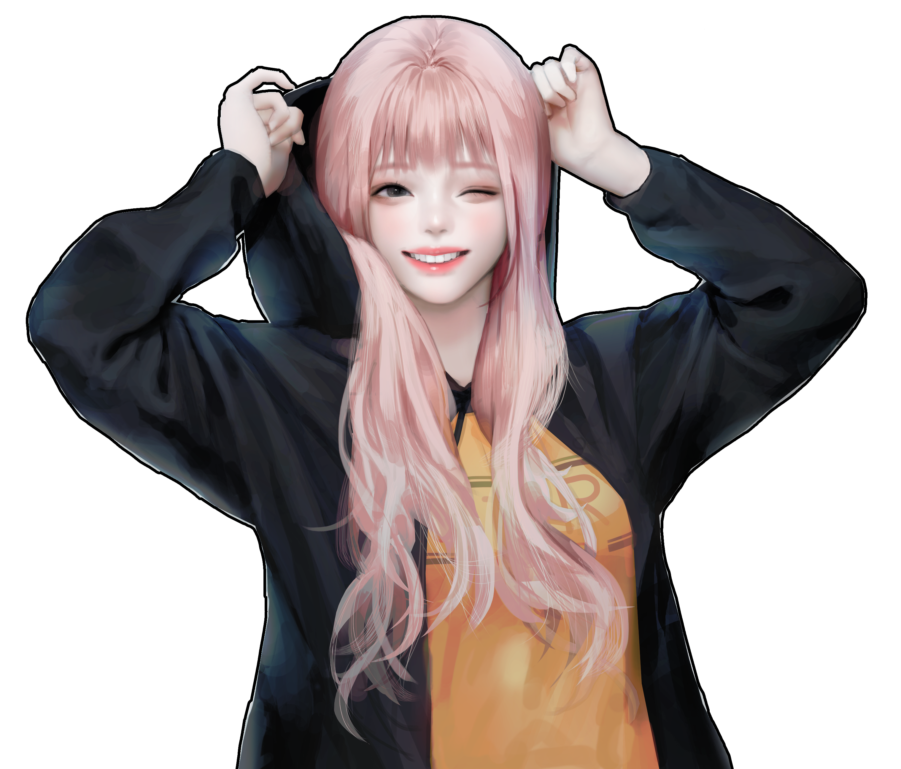 Painting of a girl with pink hair in a jacket HD Wallpaper