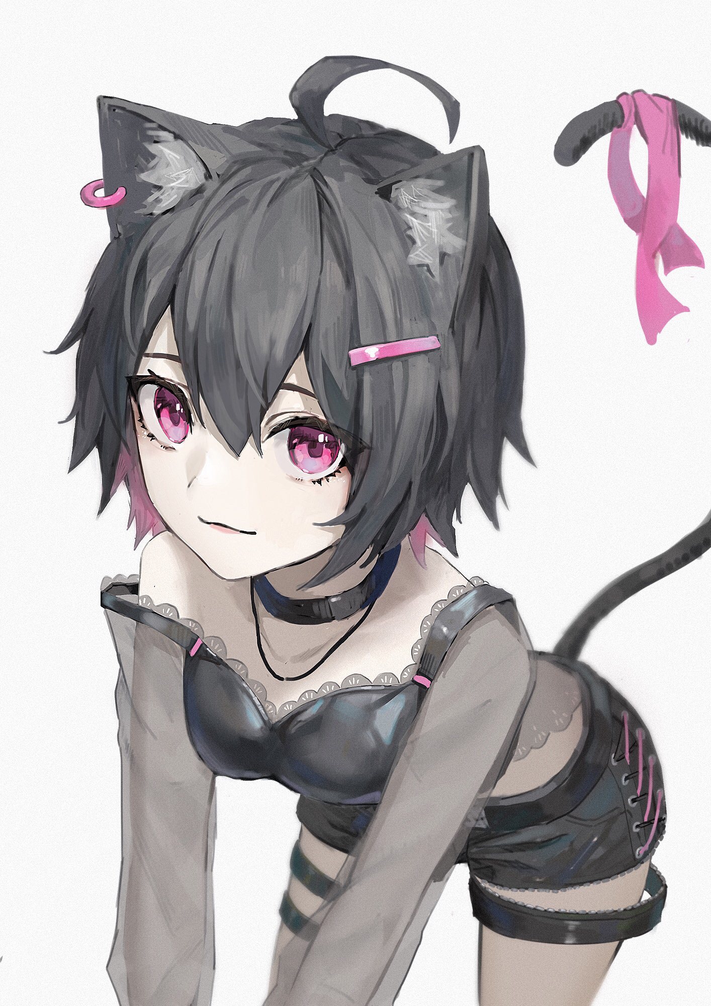 Cat girl with purple eyes and black hair HD Phone Wallpaper