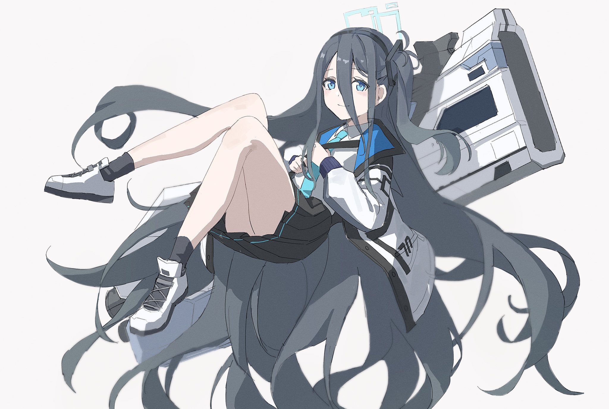 Anime girl with blue eyes and long dark hair HD Wallpaper