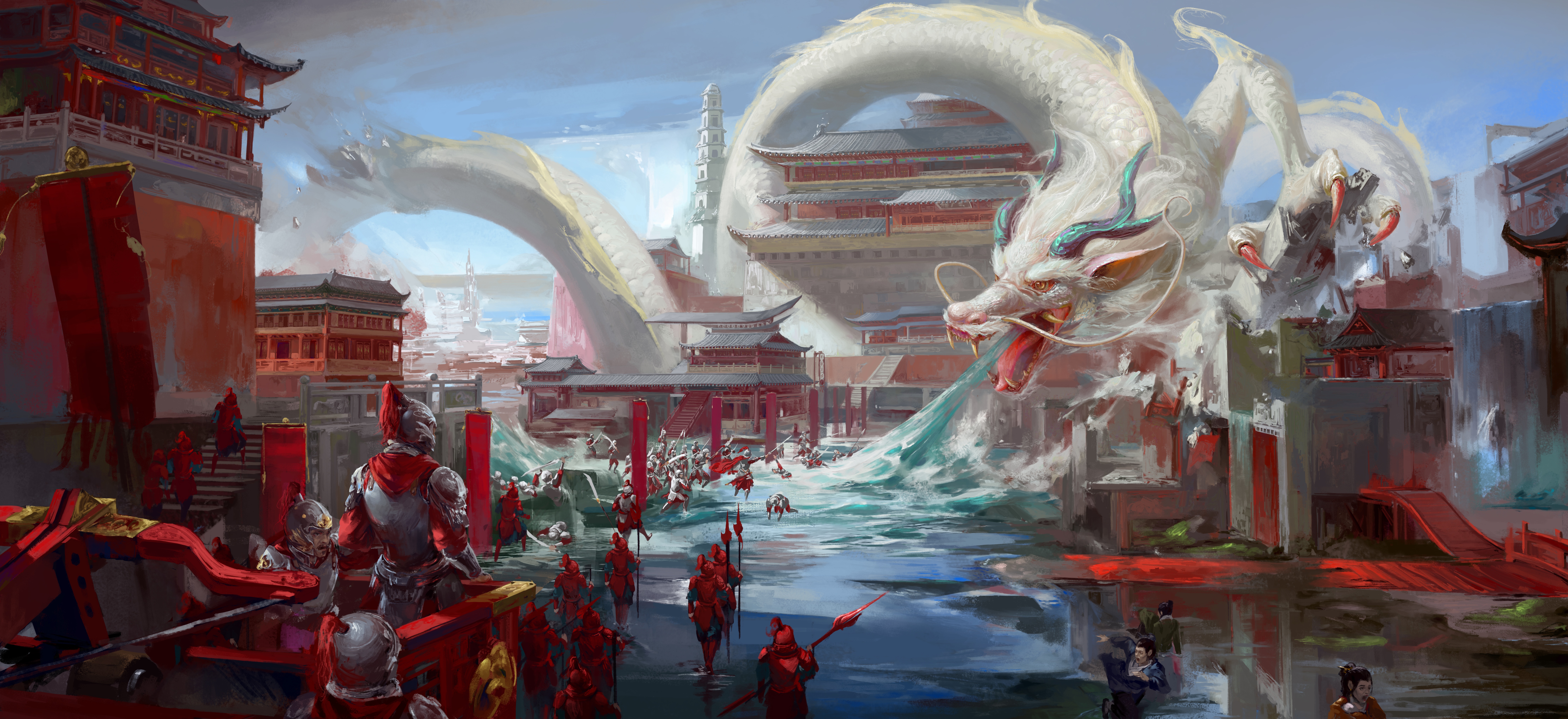 4K Chinese Dragon Over City HD Wallpaper