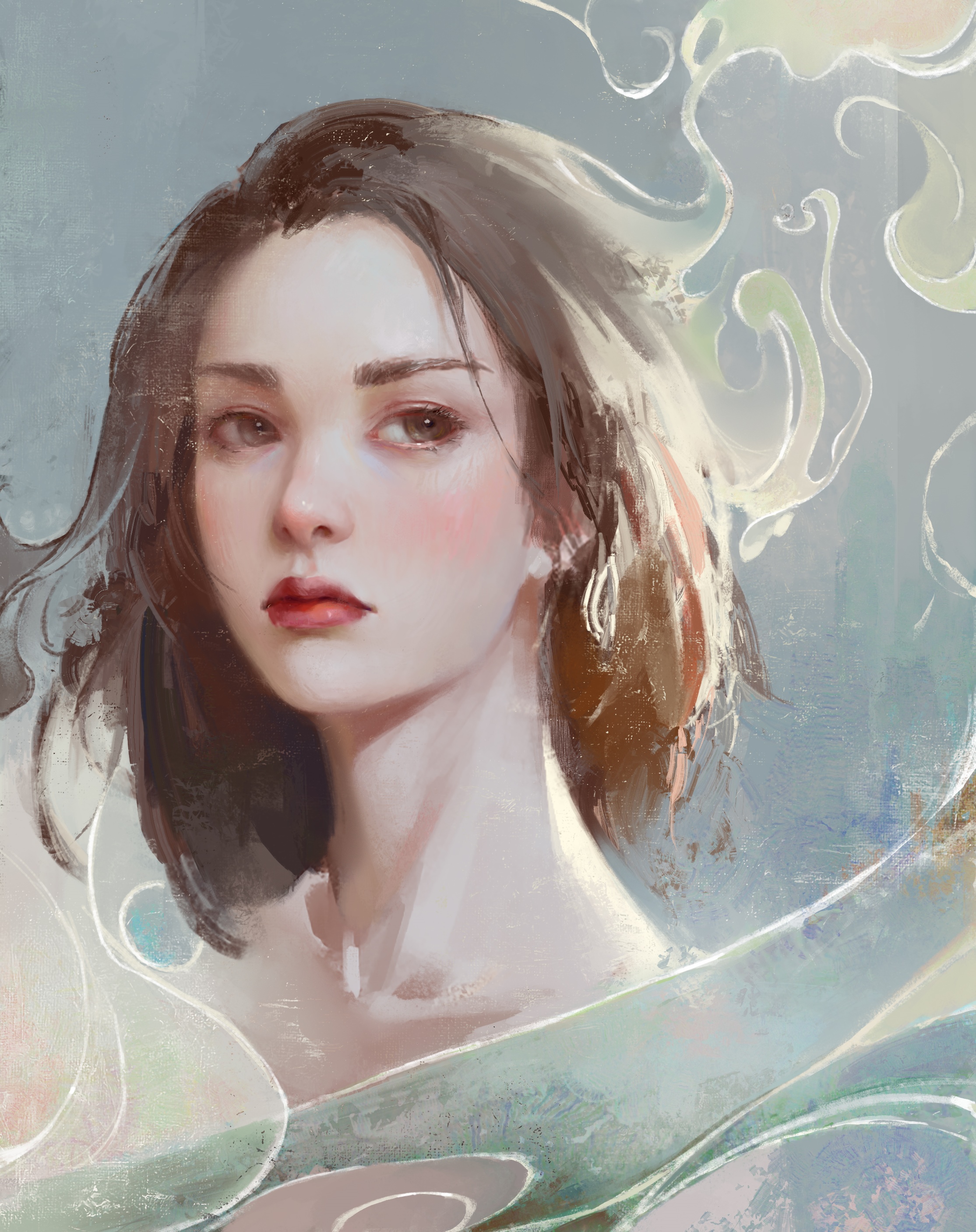 Painting of a fantasy brunette girl HD Phone Wallpaper
