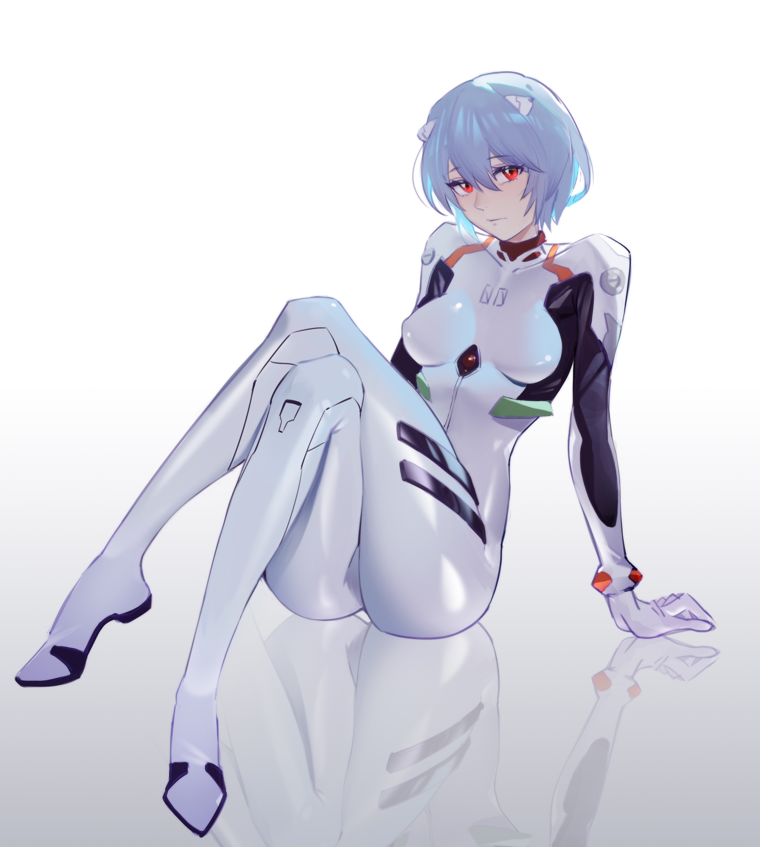 Rei Ayanami in a white bodysuit from Evangelion HD Phone Wallpaper
