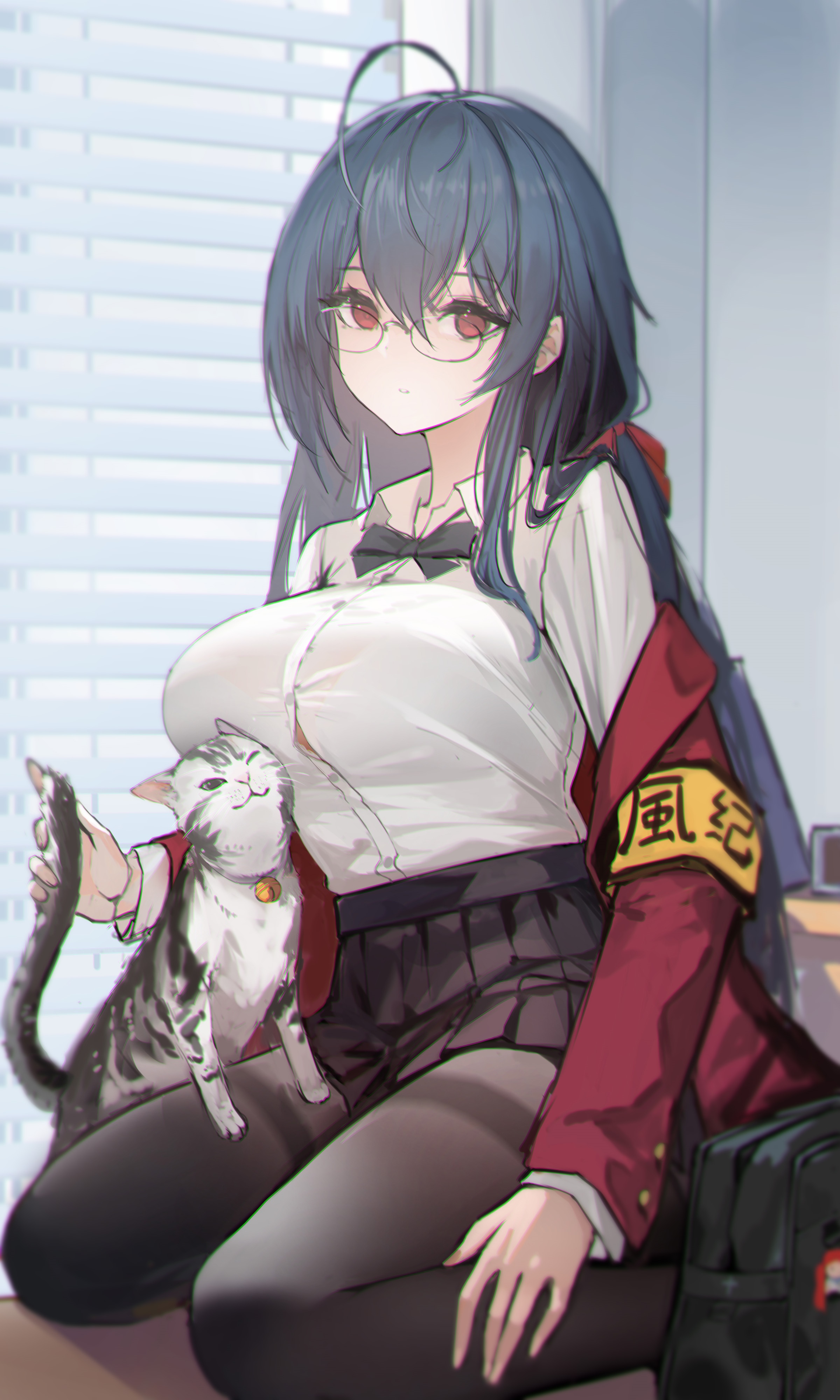 Azur Lane Taihou with a cat and glasses HD Phone Wallpaper
