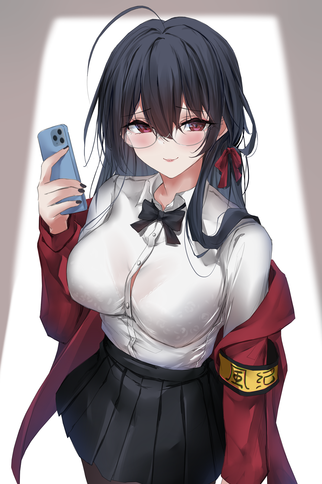 Azur Lane Taihou fan art with glasses and phone HD Phone Wallpaper