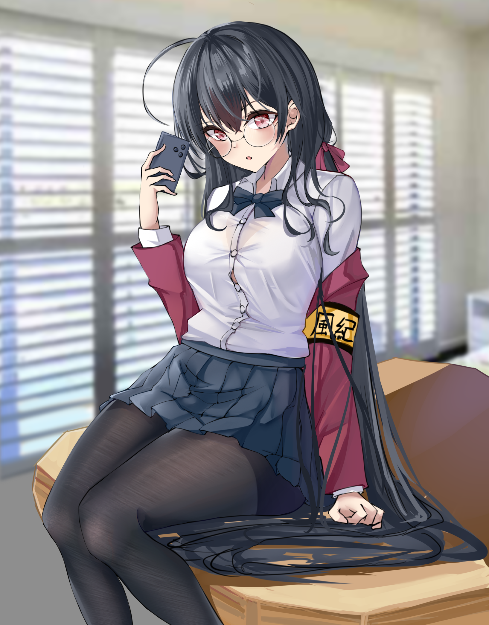 Azur Lane Taihou fan art with glasses and phone HD Phone Wallpaper