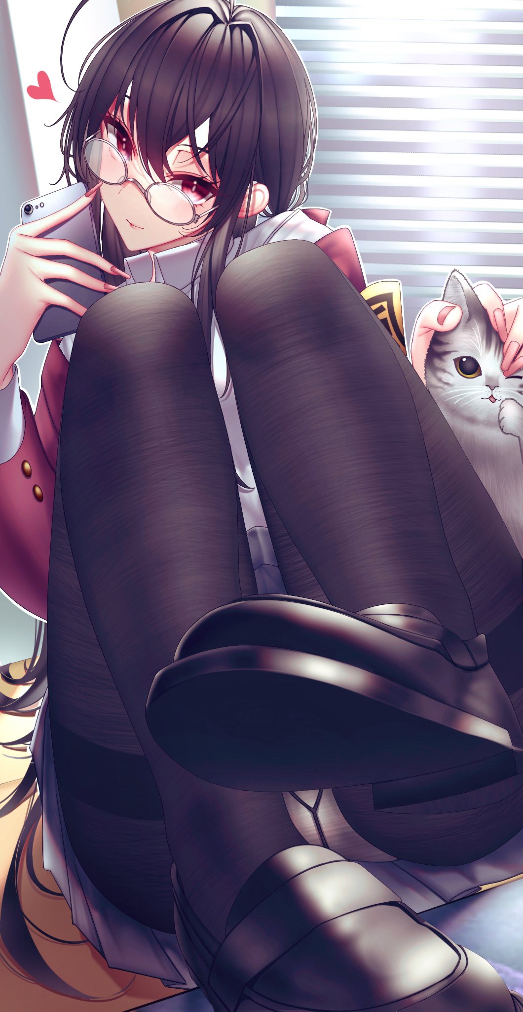 Azur Lane fan art of Taihou with glasses and a cat HD Phone Wallpaper