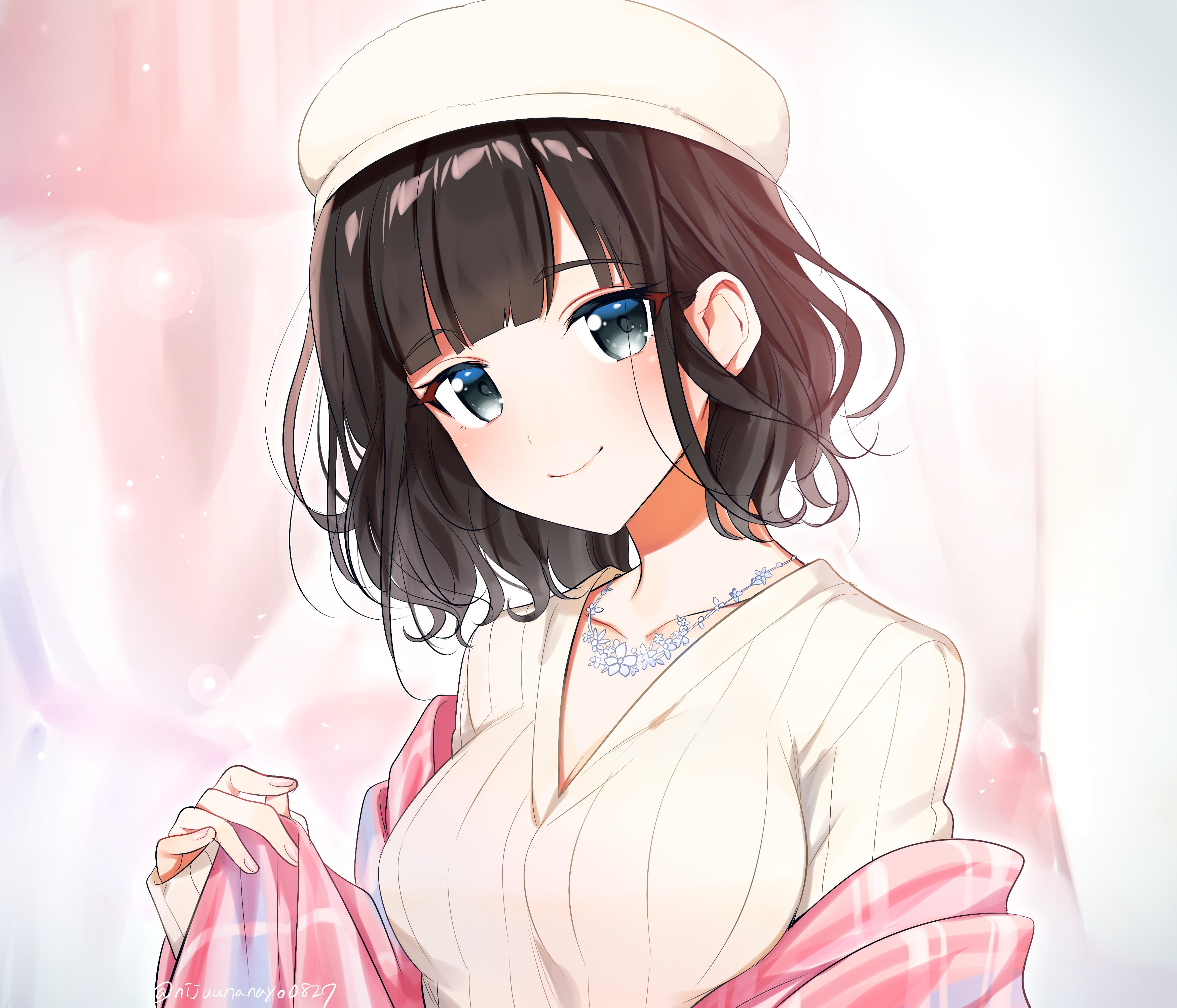 Utako Suzuka wearing a beret and sweater HD Wallpaper