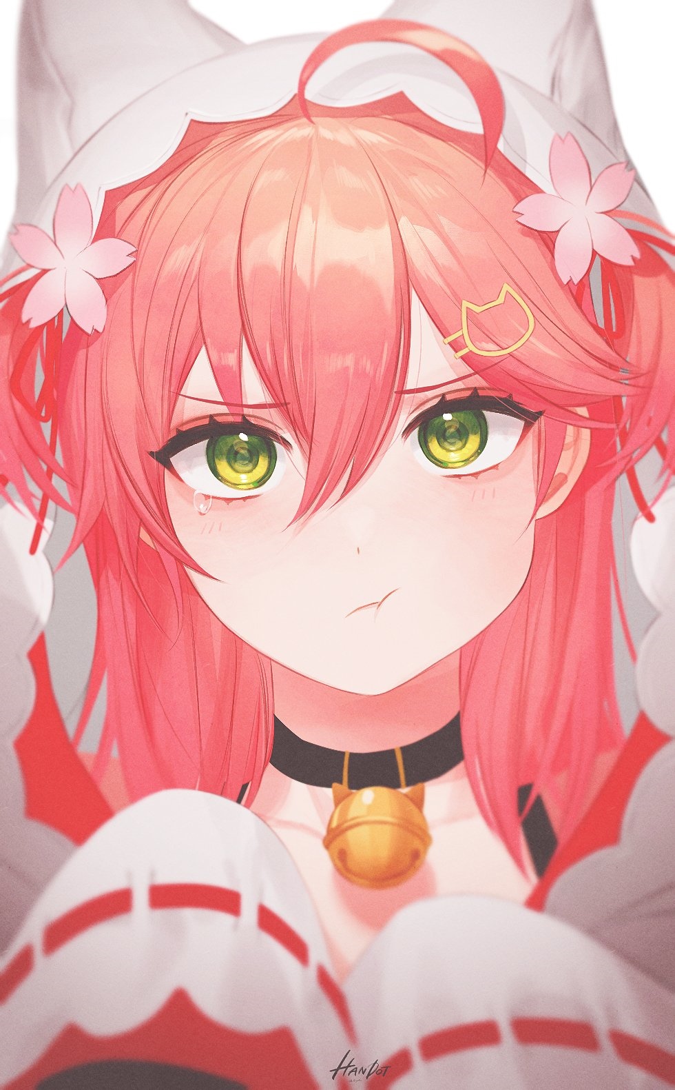 Sakura Miko fan art with pink hair and green eyes HD Phone Wallpaper