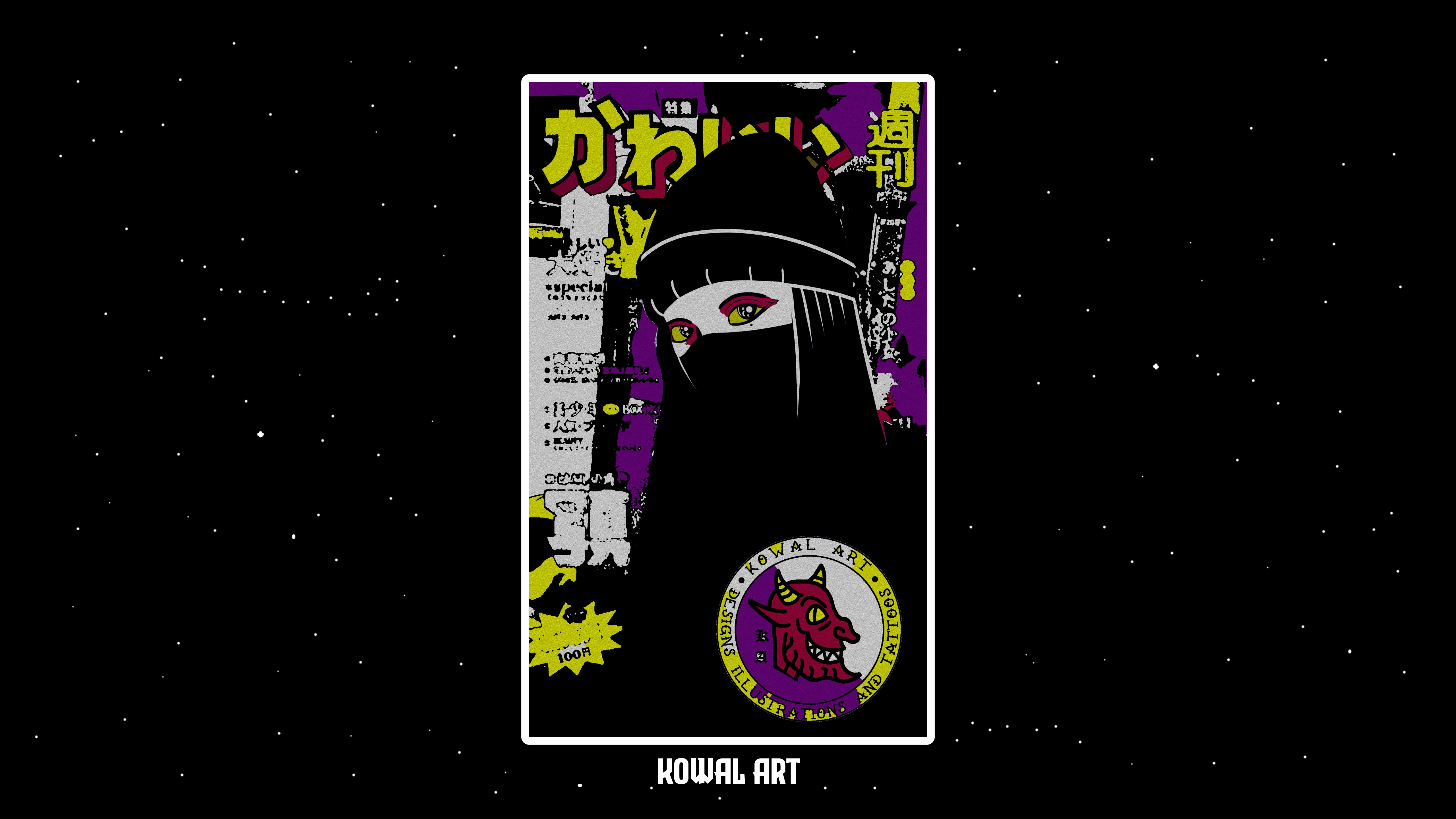 Kowal Art Japanese Pop Art with Woman and Demon HD Wallpaper