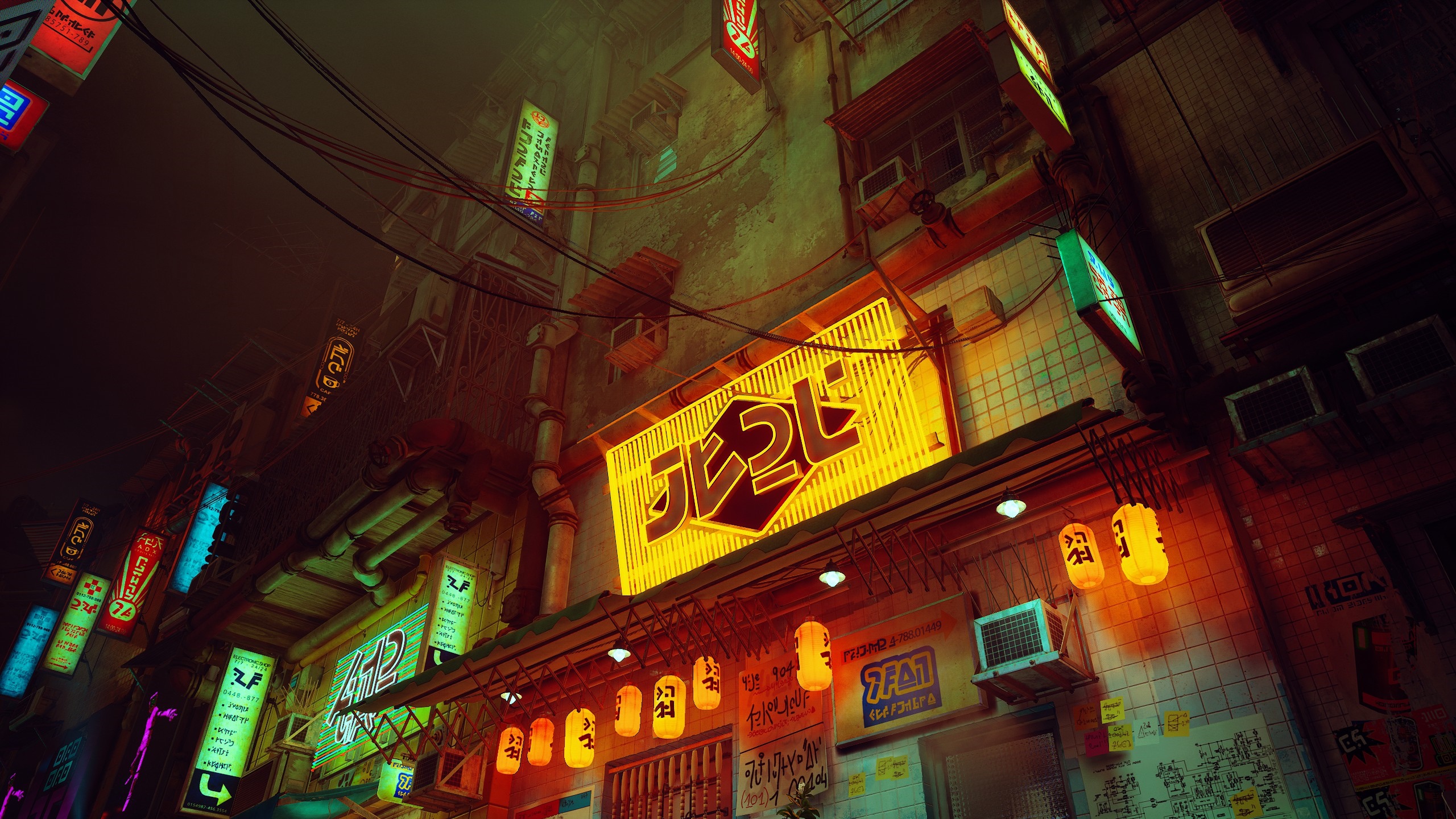 Stray video game art of a neon-lit city at night HD Wallpaper