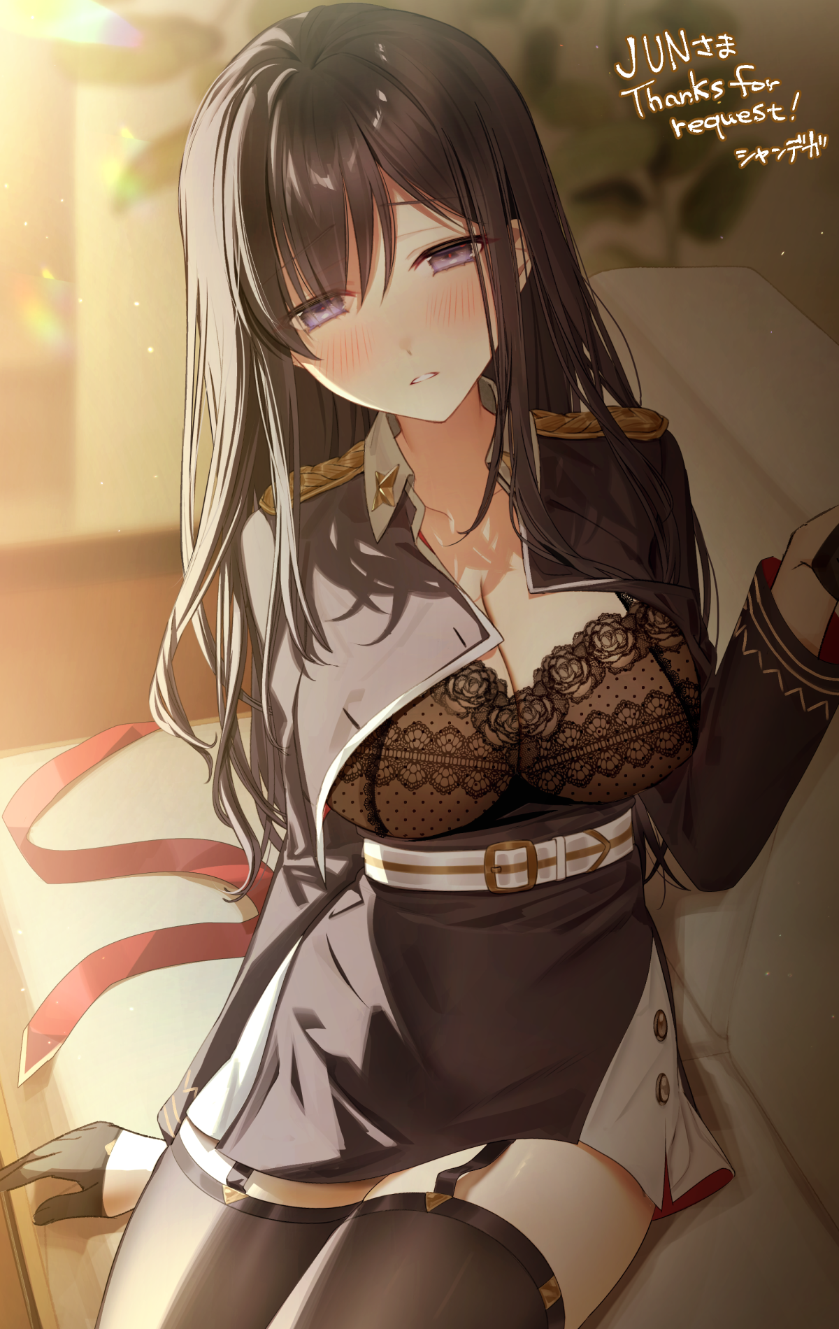 Anime girl in military uniform and lace bra HD Phone Wallpaper