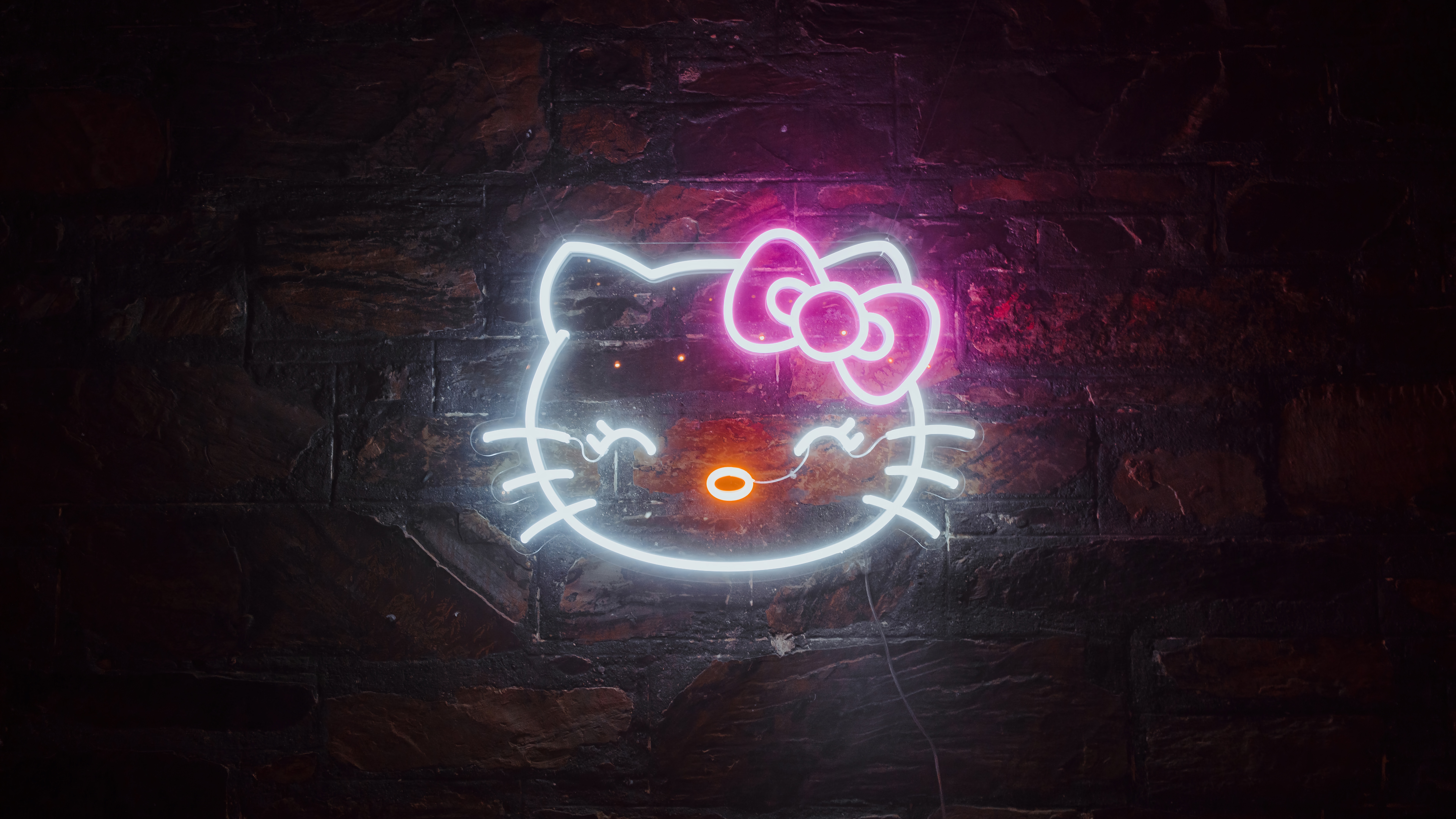 4K Hello Kitty Neon Sign on Brick Wall HD Wallpaper
