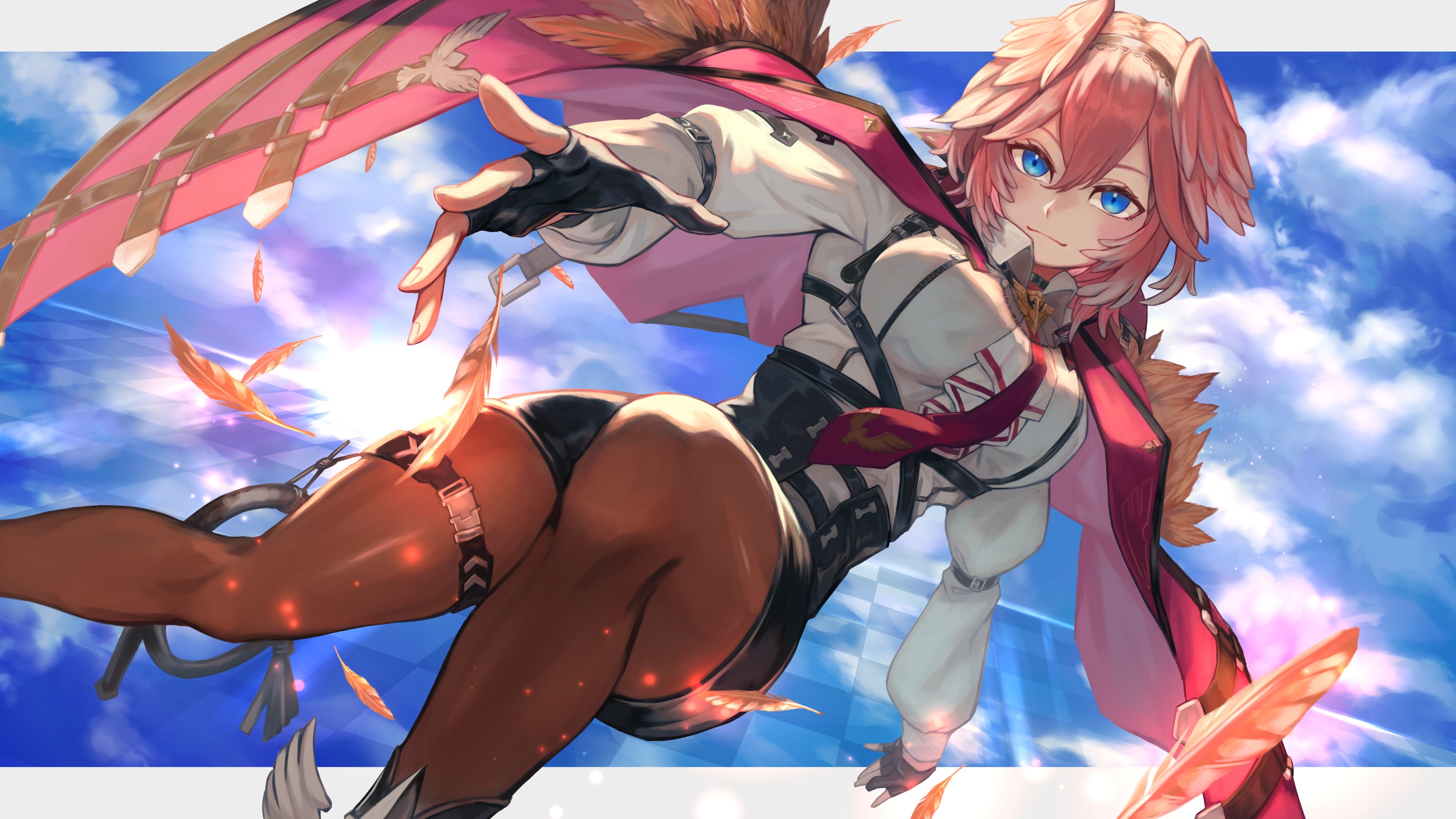 4K anime girl with pink hair and blue eyes HD Wallpaper
